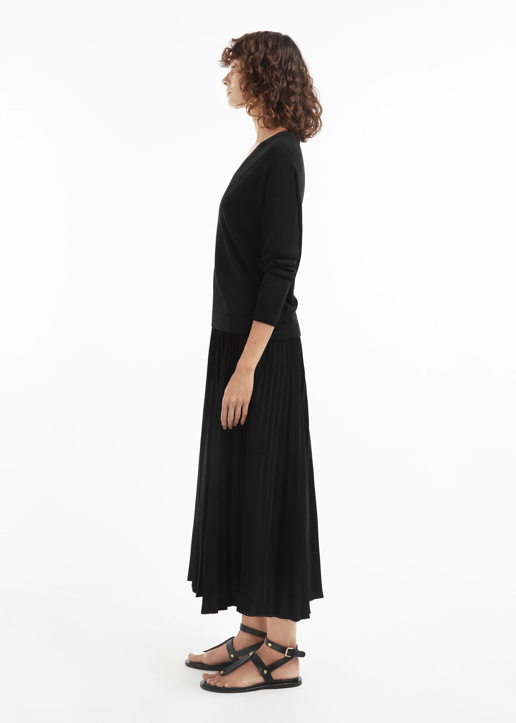 Pleated Elastic Waist Skirt in Stretch Crepe - Black - CO