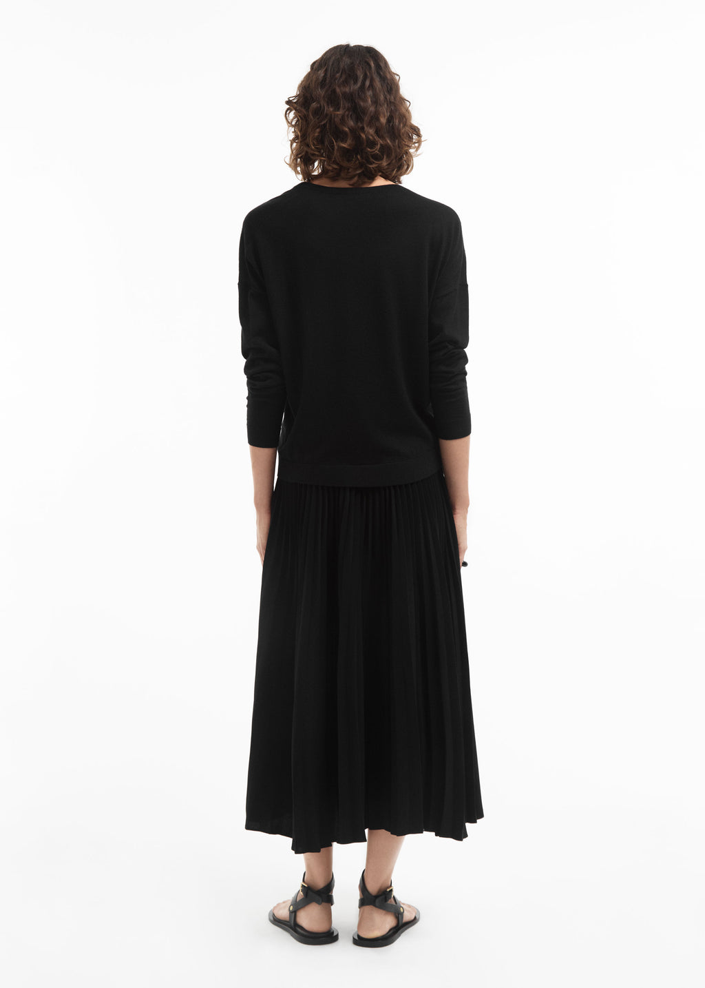 Pleated Elastic Waist Skirt in Stretch Crepe - Black - CO