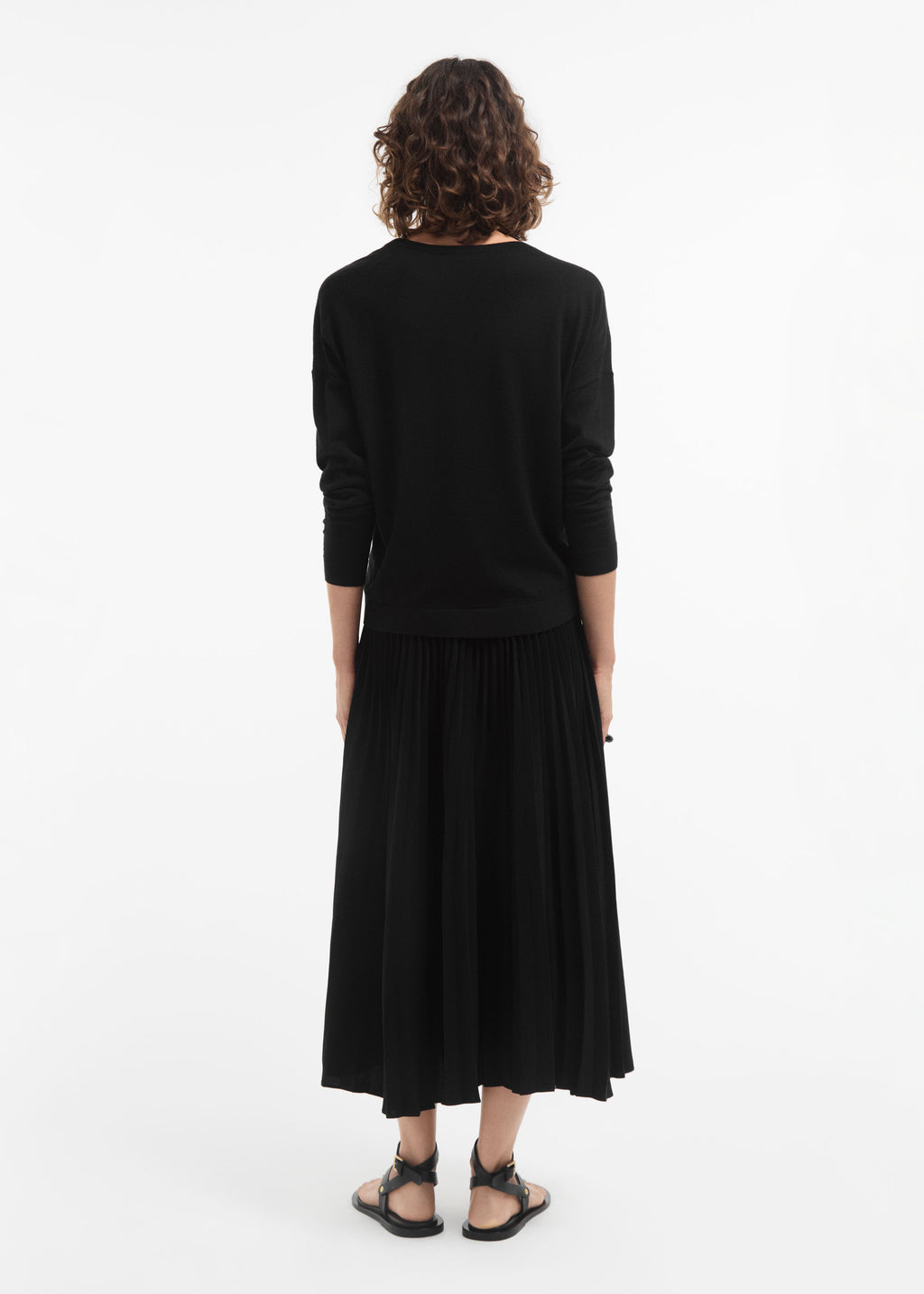 Pleated Elastic Waist Skirt in Stretch Crepe - Black - CO
