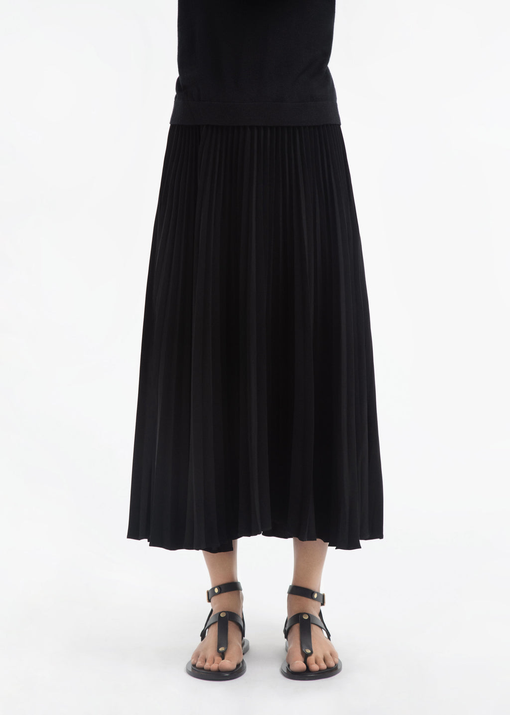Pleated Elastic Waist Skirt in Stretch Crepe - Black - CO