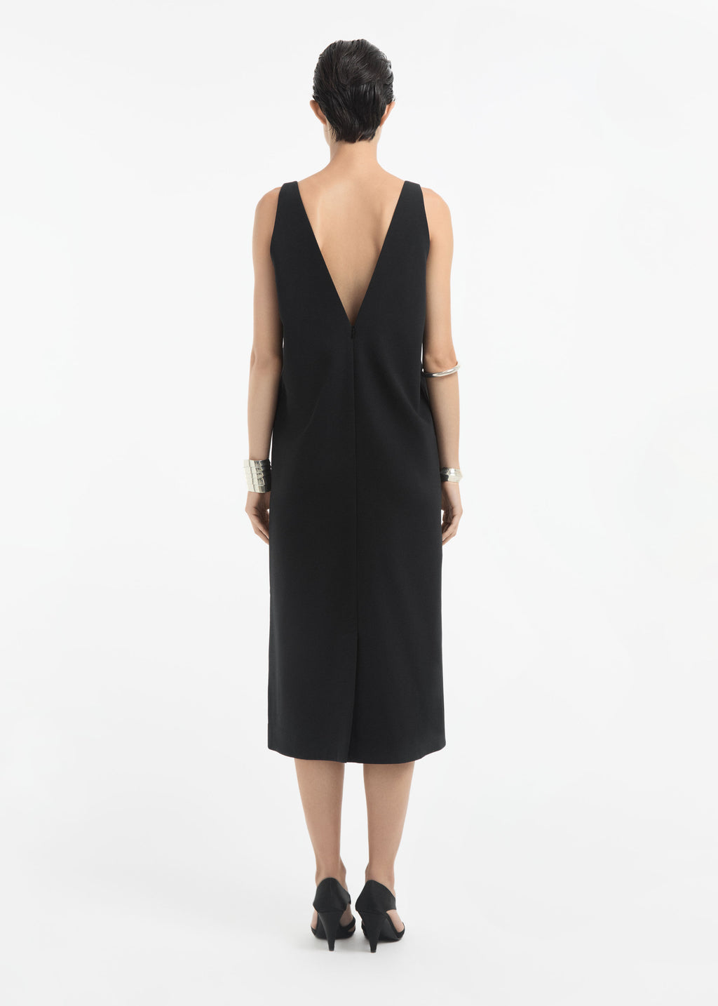 Cotton V Neck Dress - Black - CO