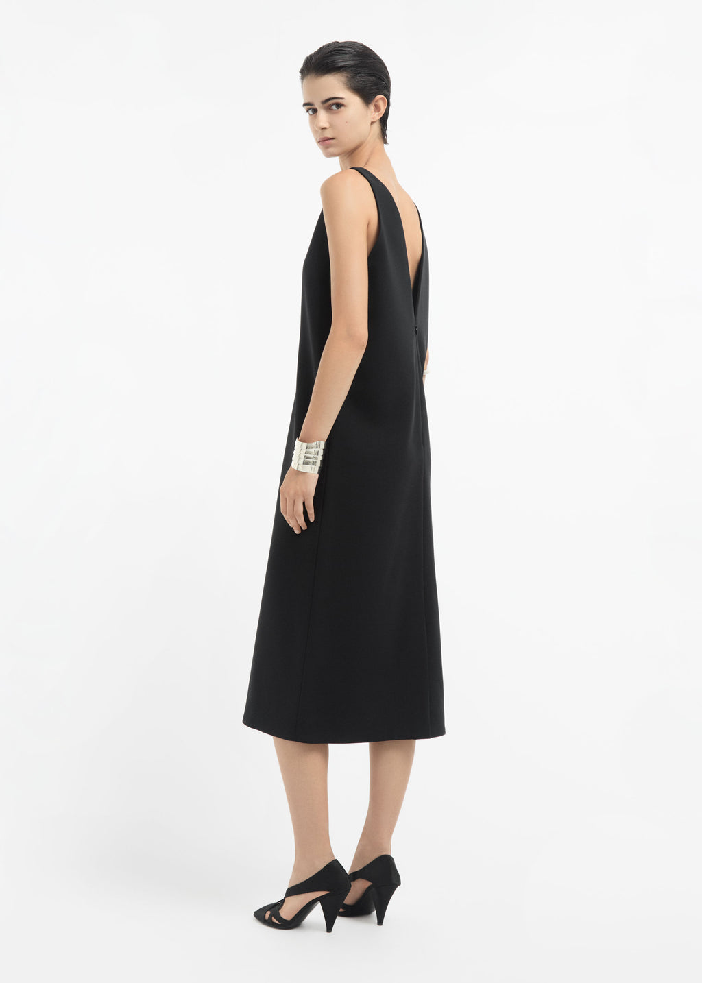 Cotton V Neck Dress - Black - CO