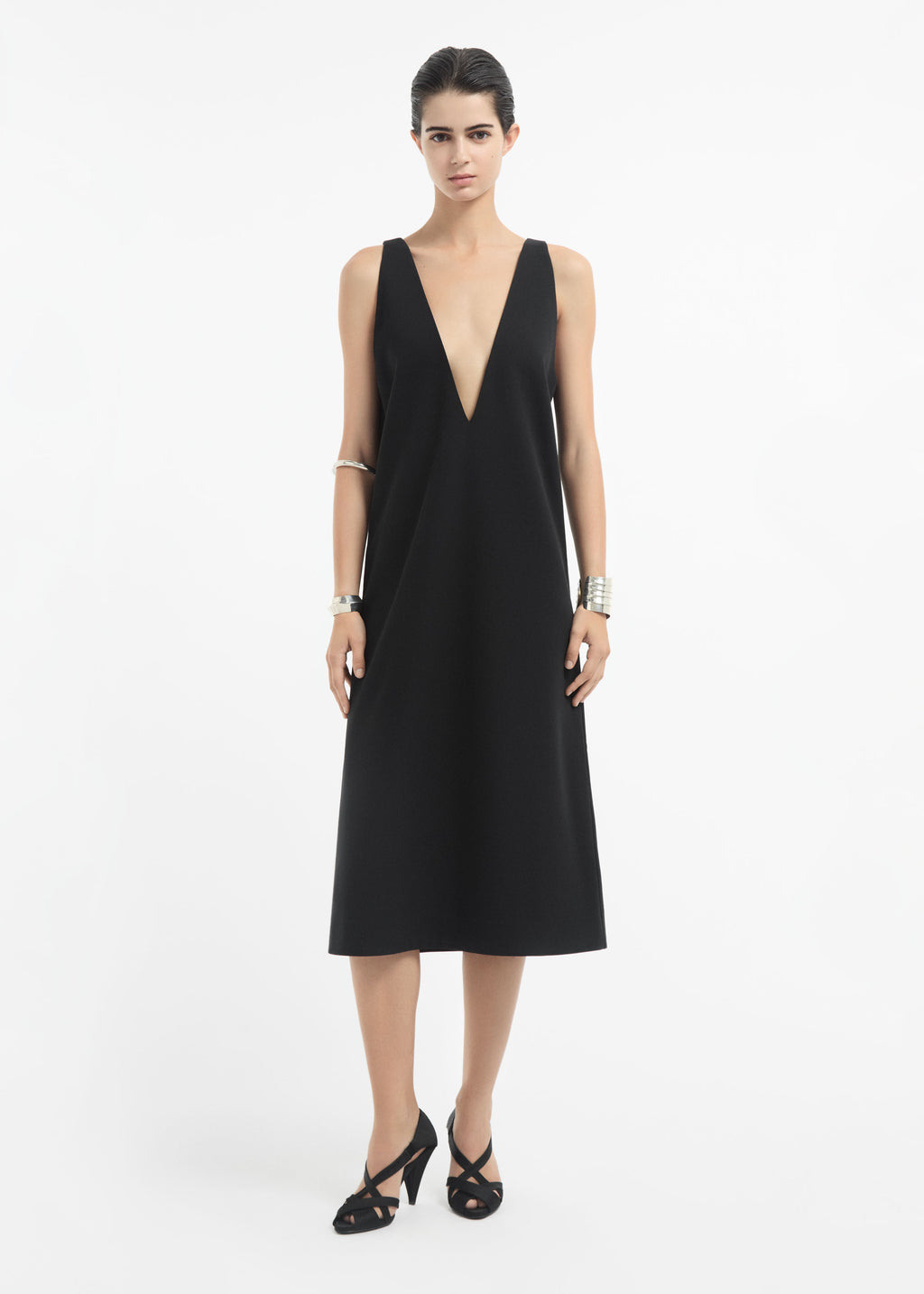 Cotton V Neck Dress - Black - CO