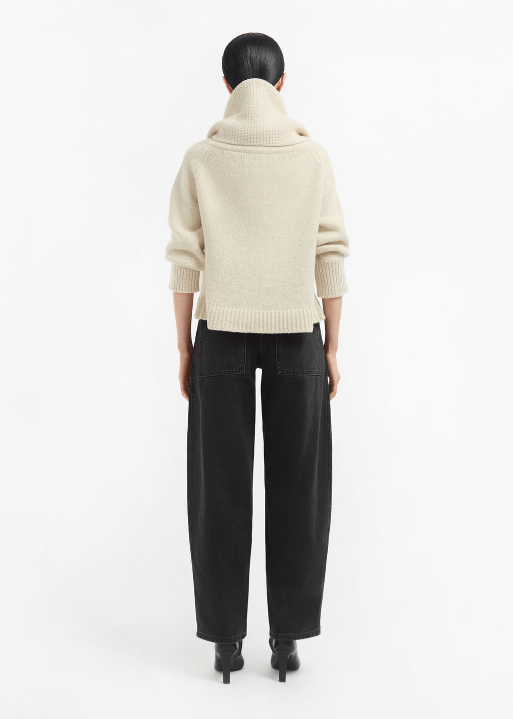 Funnel Neck Knit Cardigan in Wool Cashmere - Ivory - CO