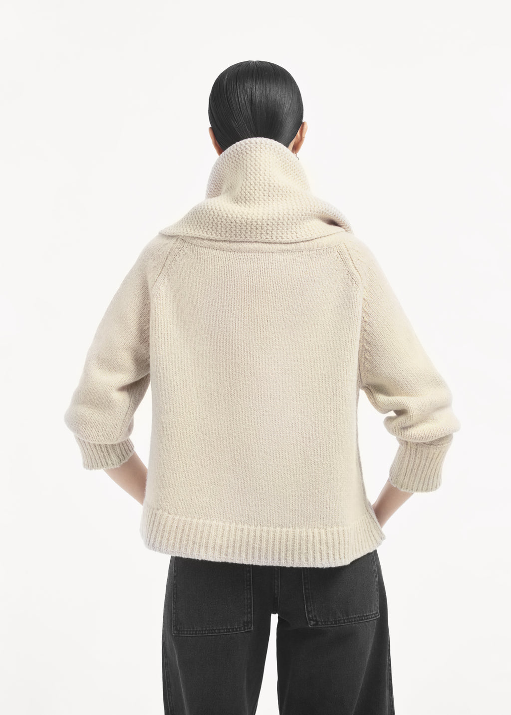 Funnel Neck Knit Cardigan in Wool Cashmere - Ivory - CO