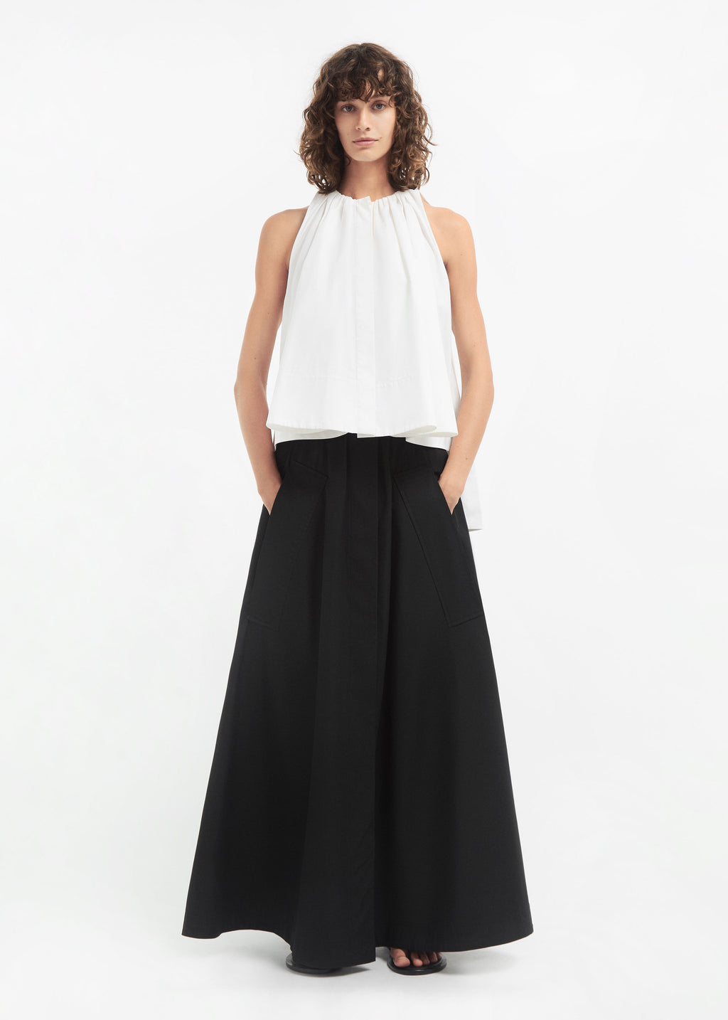 Gathered Tunic Shirt in Cotton Sateen - White - CO