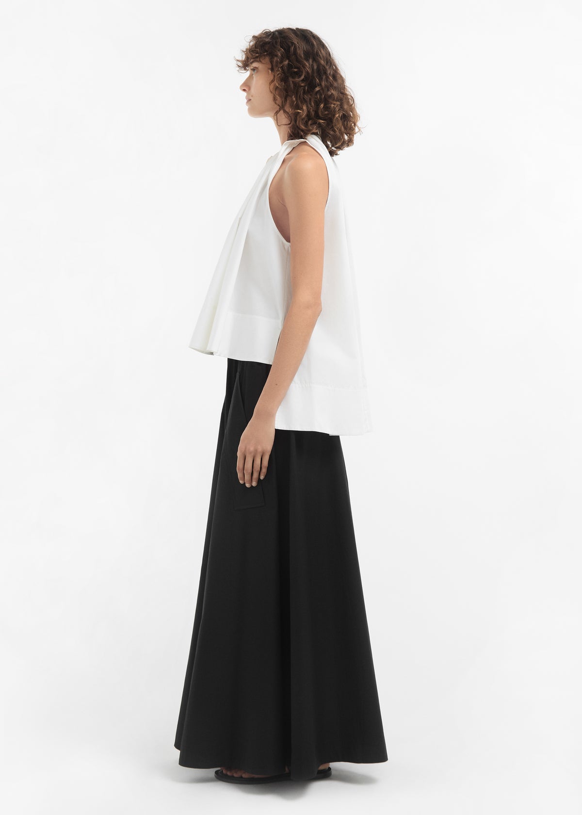 Gathered Tunic Shirt in Cotton Poplin - White, image 4 of 5