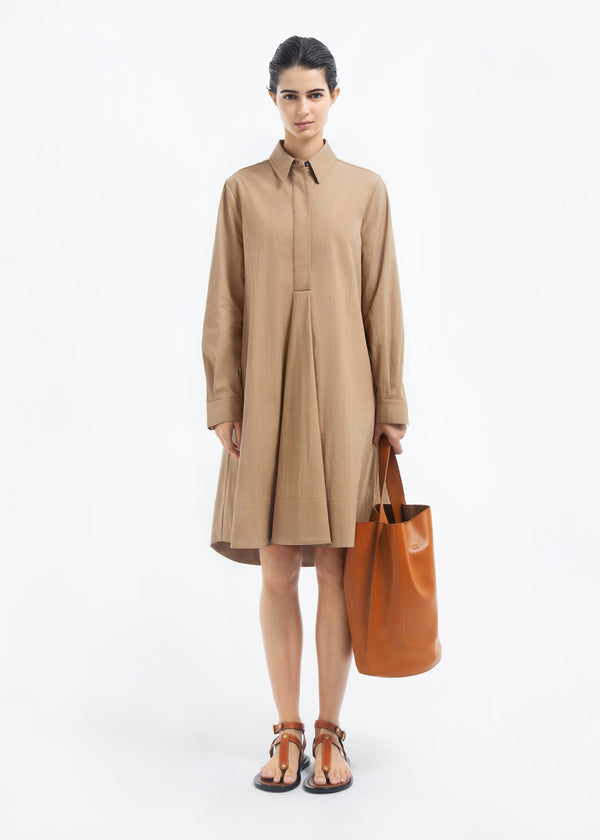 A-line Shirt Dress in Cotton Twill - Camel - CO