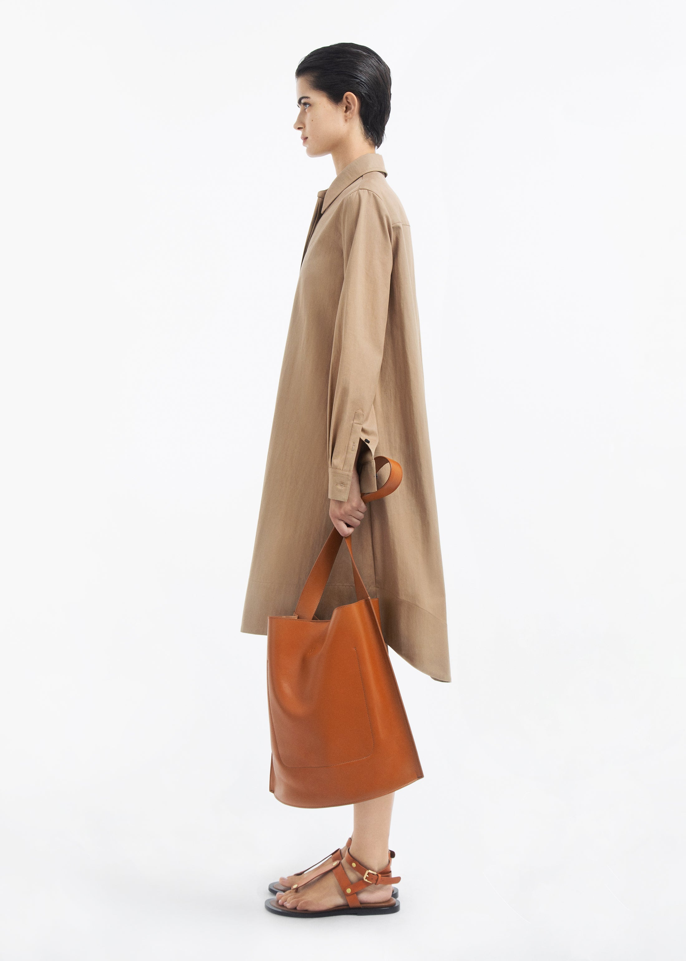 A-line Shirt Dress in Cotton Twill - Camel
