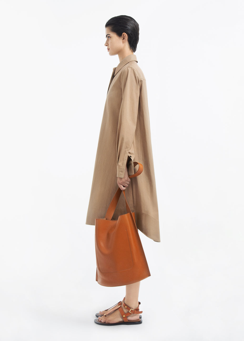 A-line Shirt Dress in Cotton Twill - Camel - CO