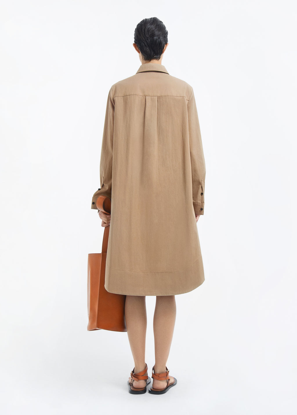 A-line Shirt Dress in Cotton Twill - Camel - CO