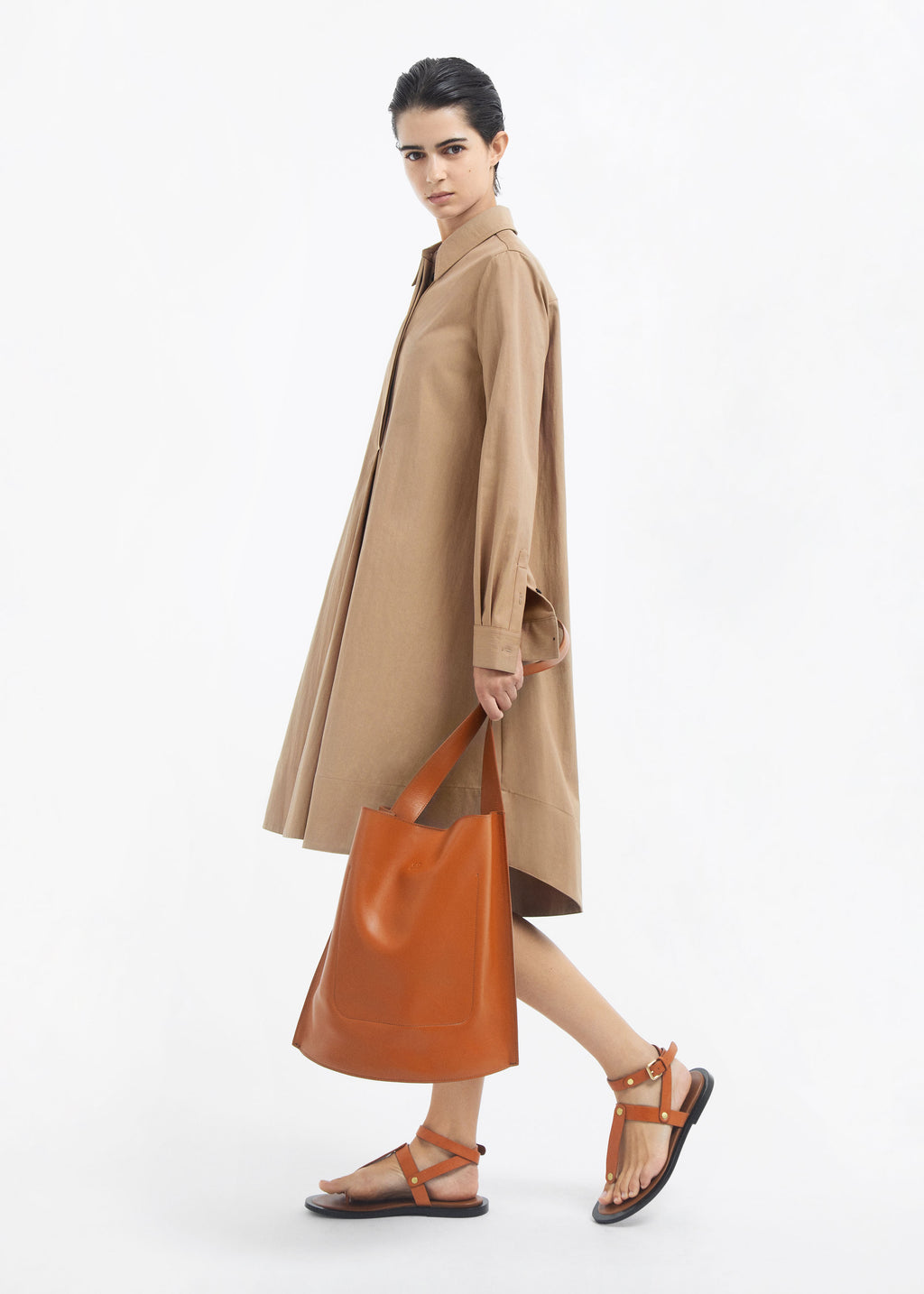 A-line Shirt Dress in Cotton Twill - Camel - CO