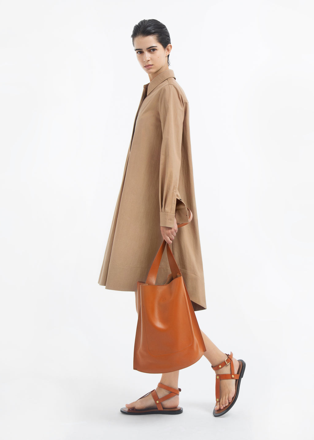 Ankle Wrap Sandal in Calf Skin Leather - Cognac - CO