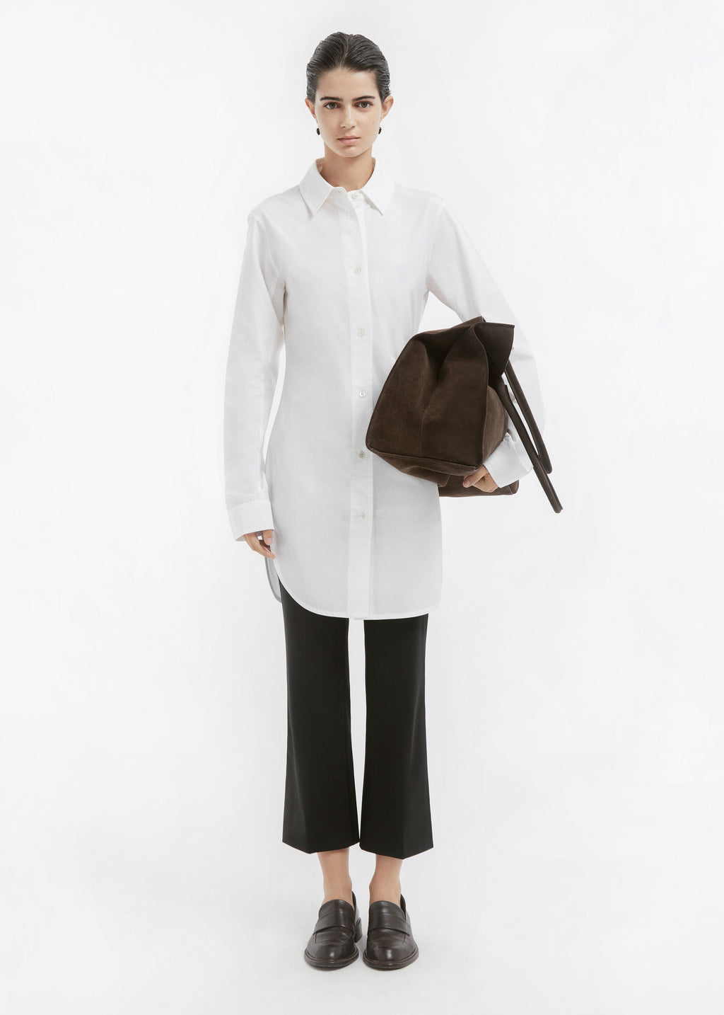 Cinched Button Down in Cotton Sateen - White - CO