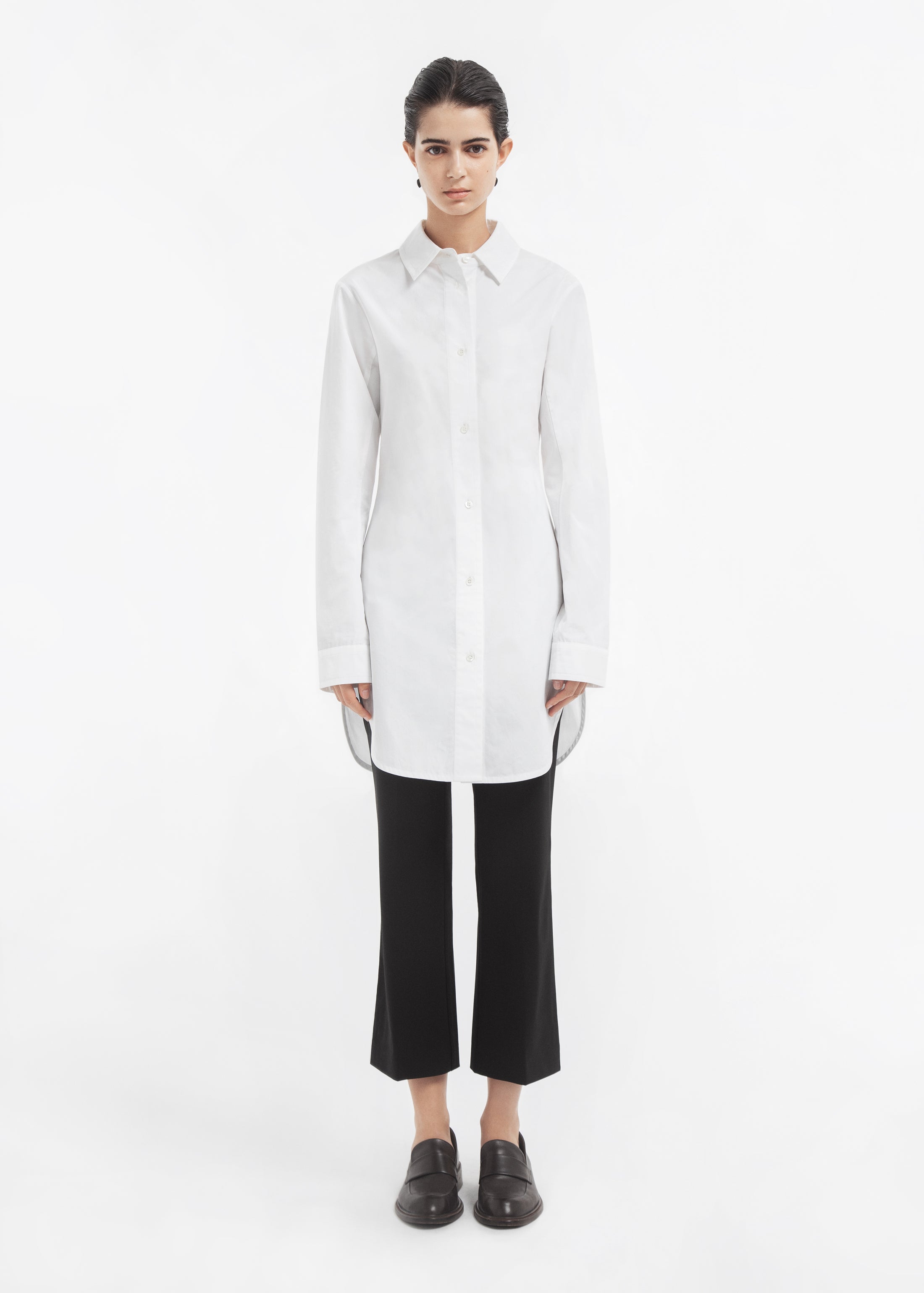 Cinched Button Down in Cotton Sateen - White