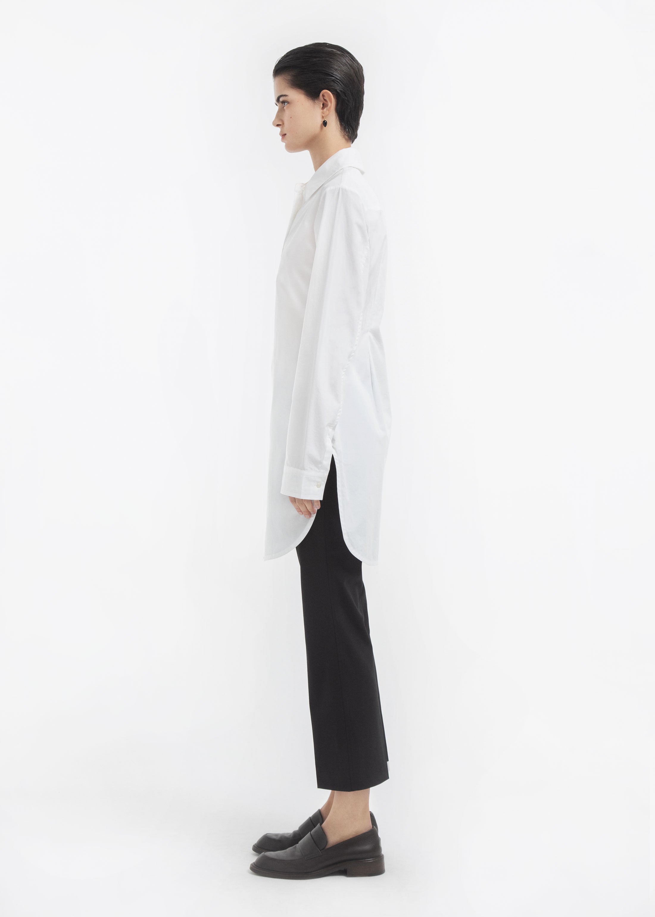 Cinched Button Down in Cotton Sateen - White