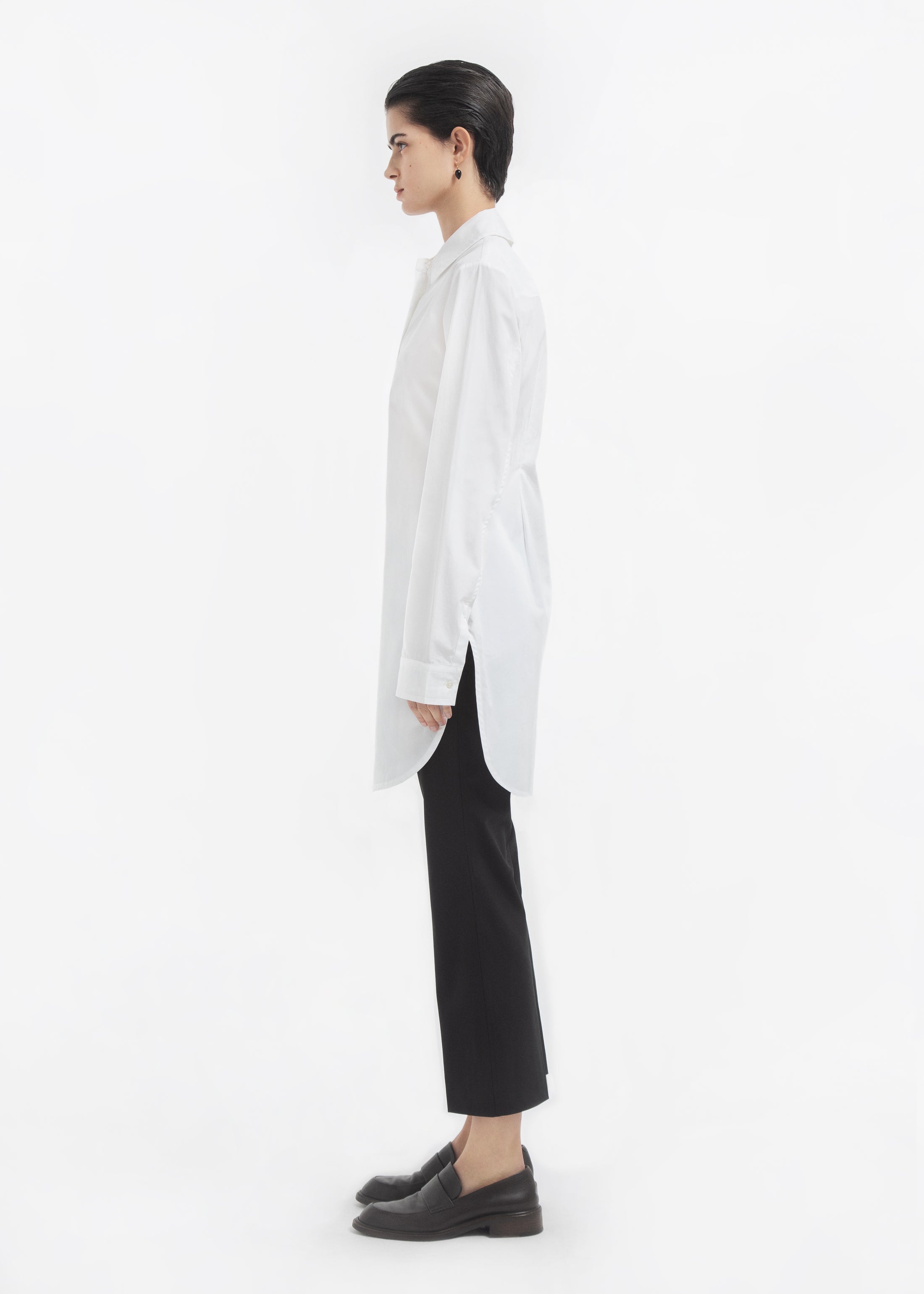 Cinched Button Down in Cotton Sateen - White