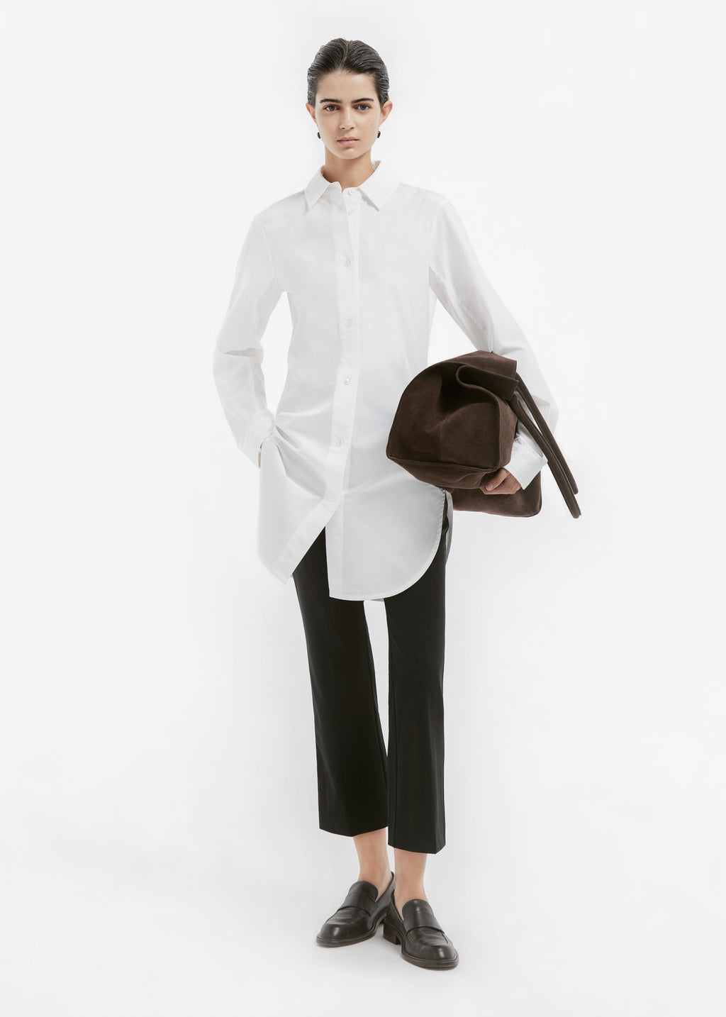 Cinched Button Down in Cotton Sateen - White - CO