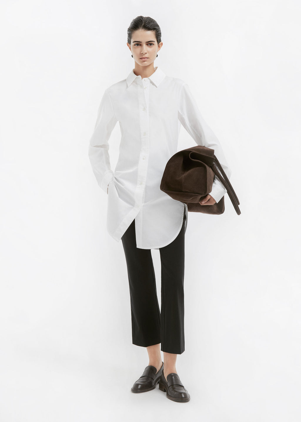 Cinched Button Down in Cotton Sateen - White - CO