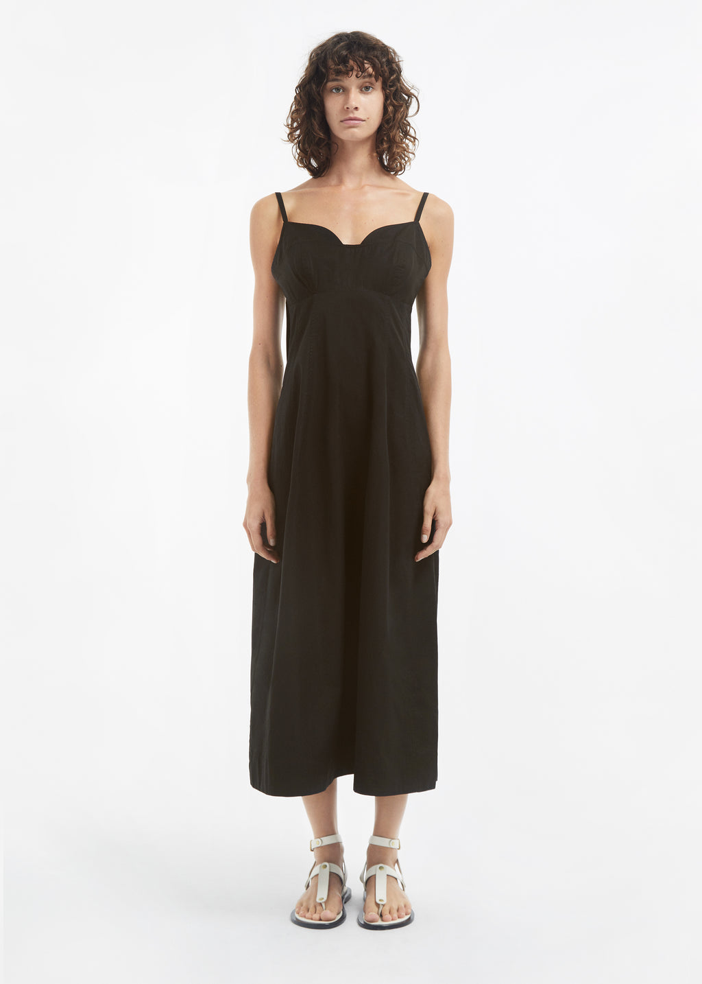 Bustier Midi Dress in Cotton Sateen - Black - CO