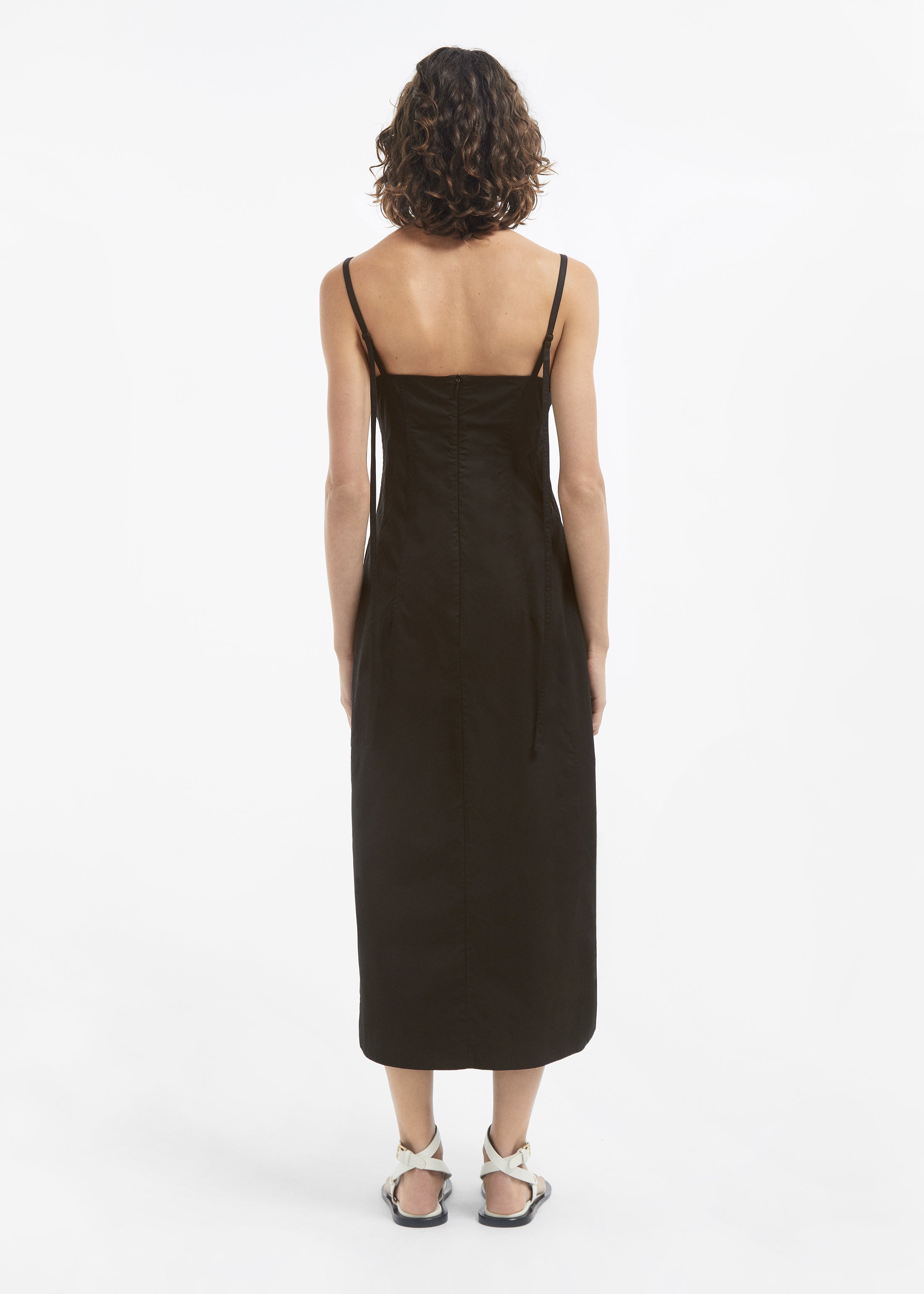 Bustier Midi Dress in Cotton Sateen - Black