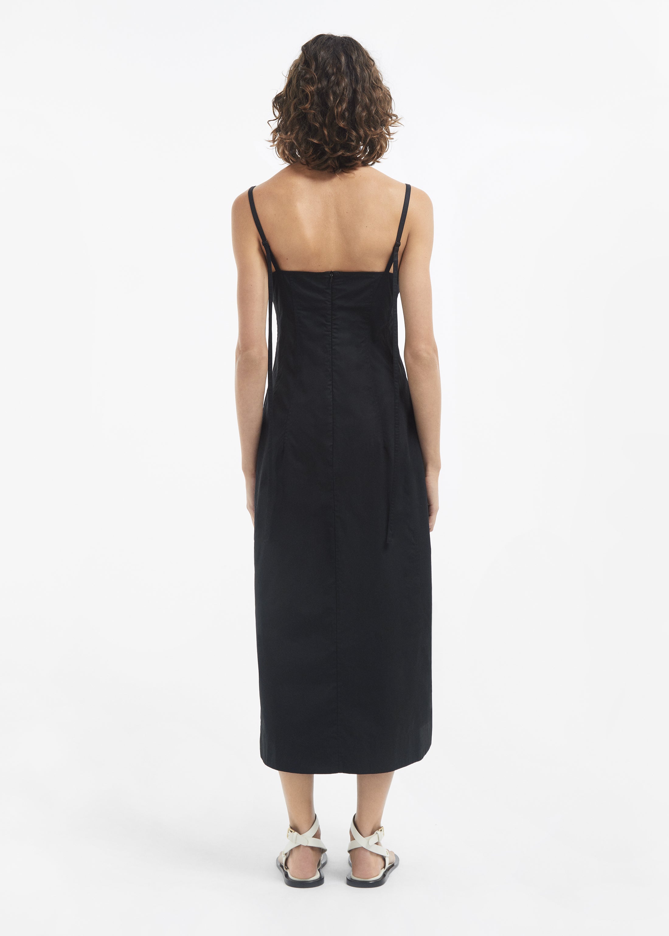 Bustier Midi Dress in Cotton Sateen - Black
