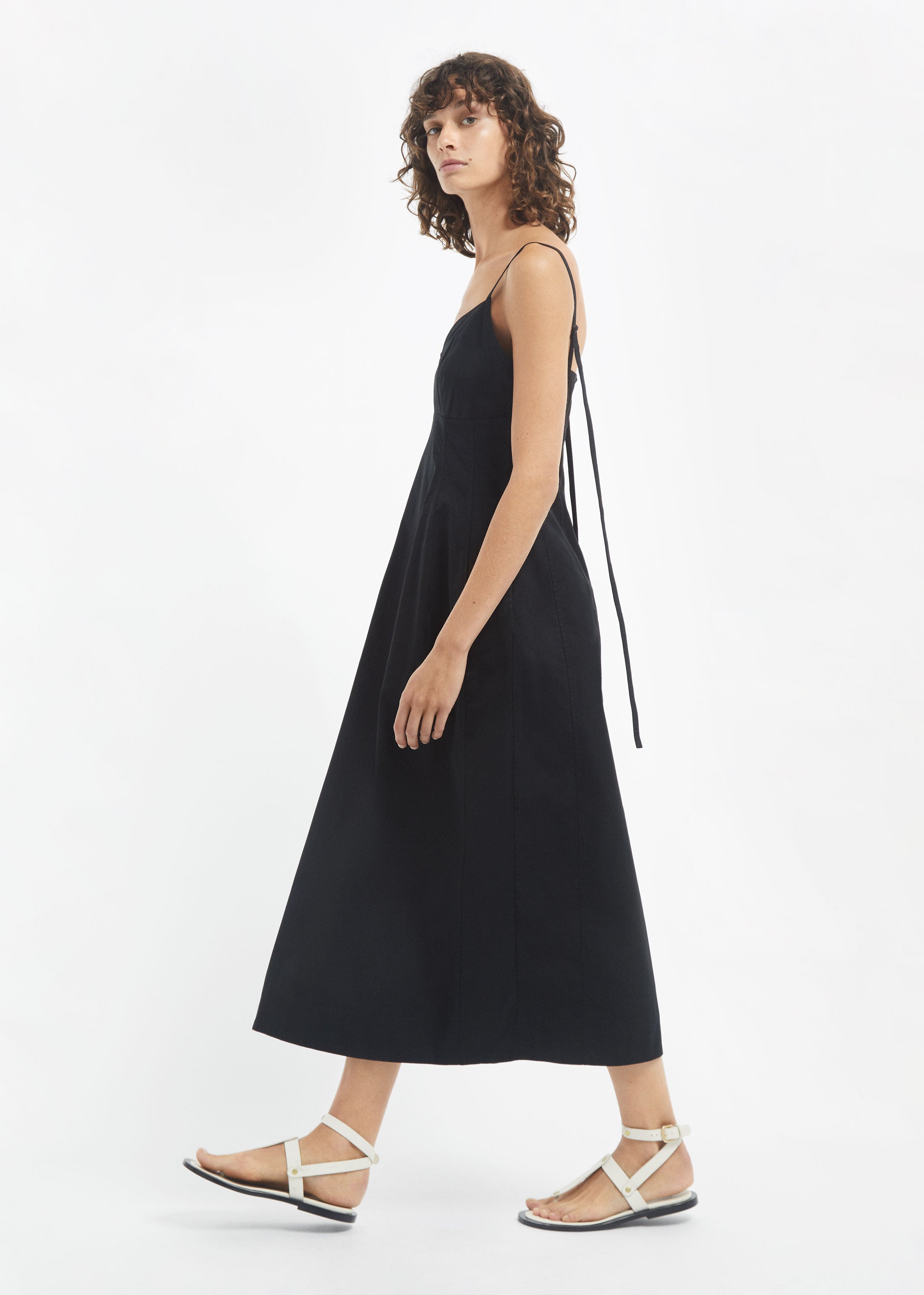 Bustier Midi Dress in Cotton Sateen - Black