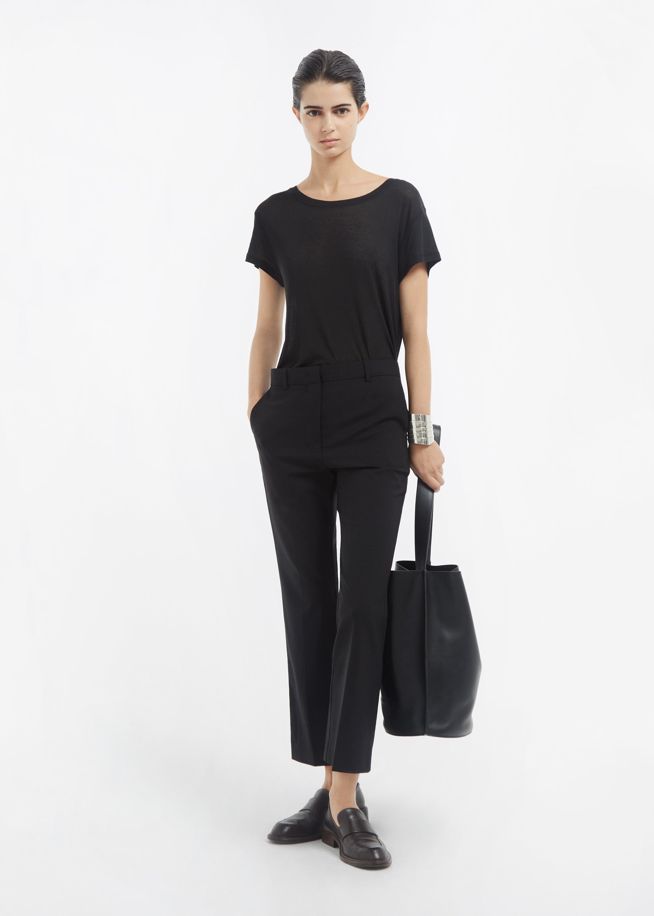 Crewneck Short Sleeve T-Shirt in Cotton - Black