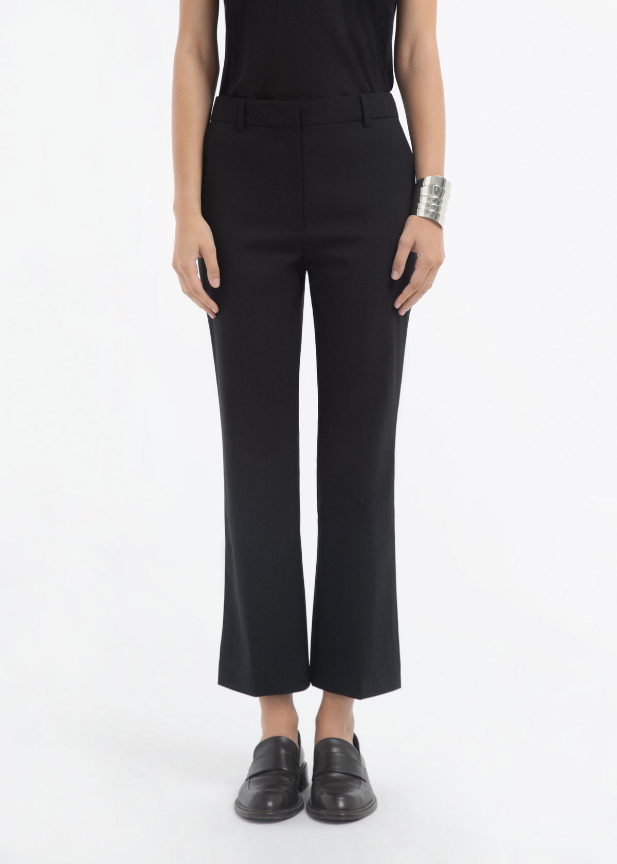 Cropped Cigarette Trouser in Virgin Wool - Black, image 2 of 5