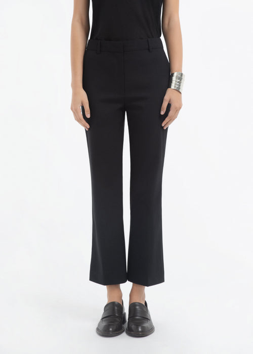 Cropped Cigarette Trouser in Virgin Wool - Black, image 2 of 5
