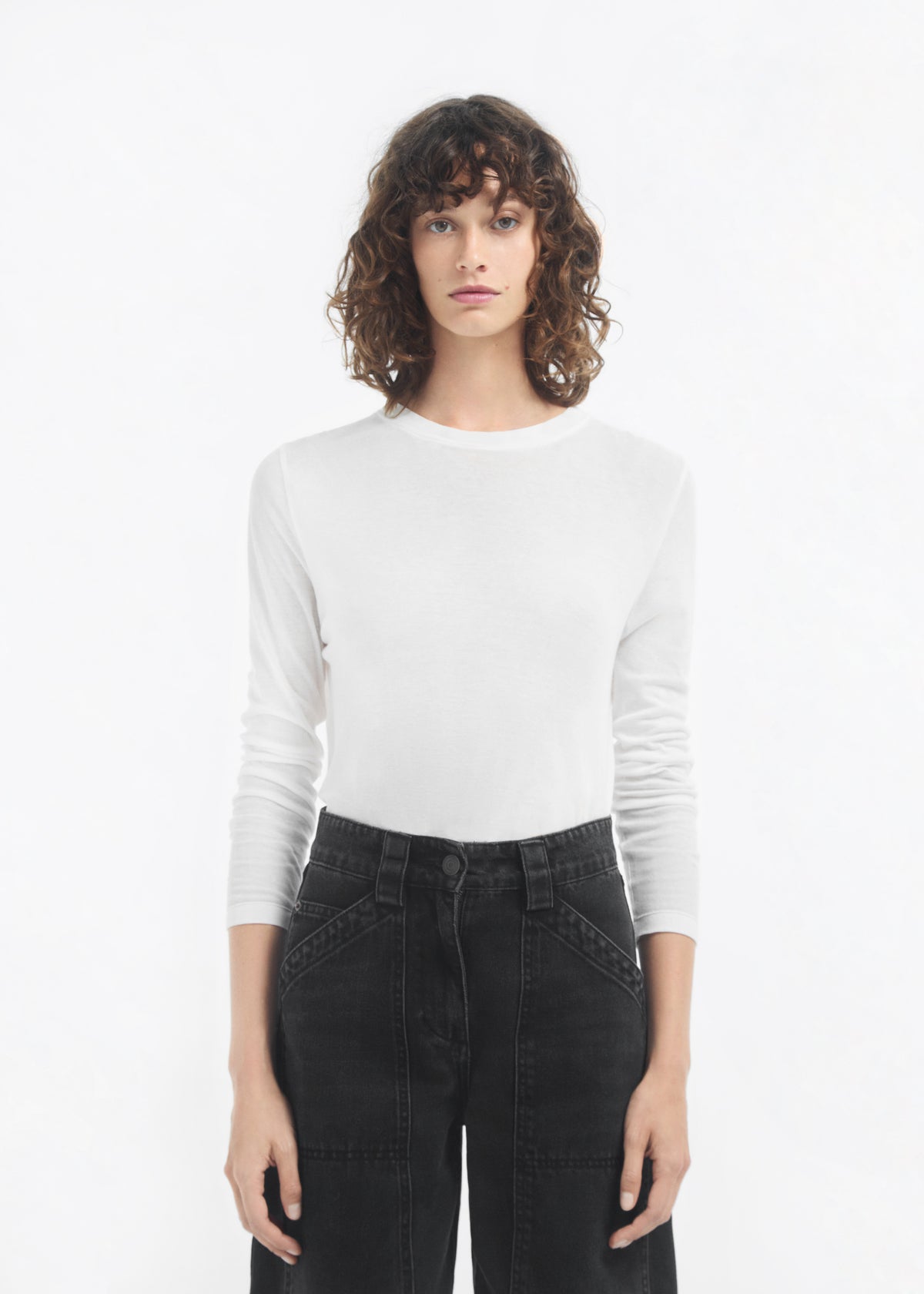 Crewneck Long Sleeve in Cotton Jersey - Ivory, image 2 of 5