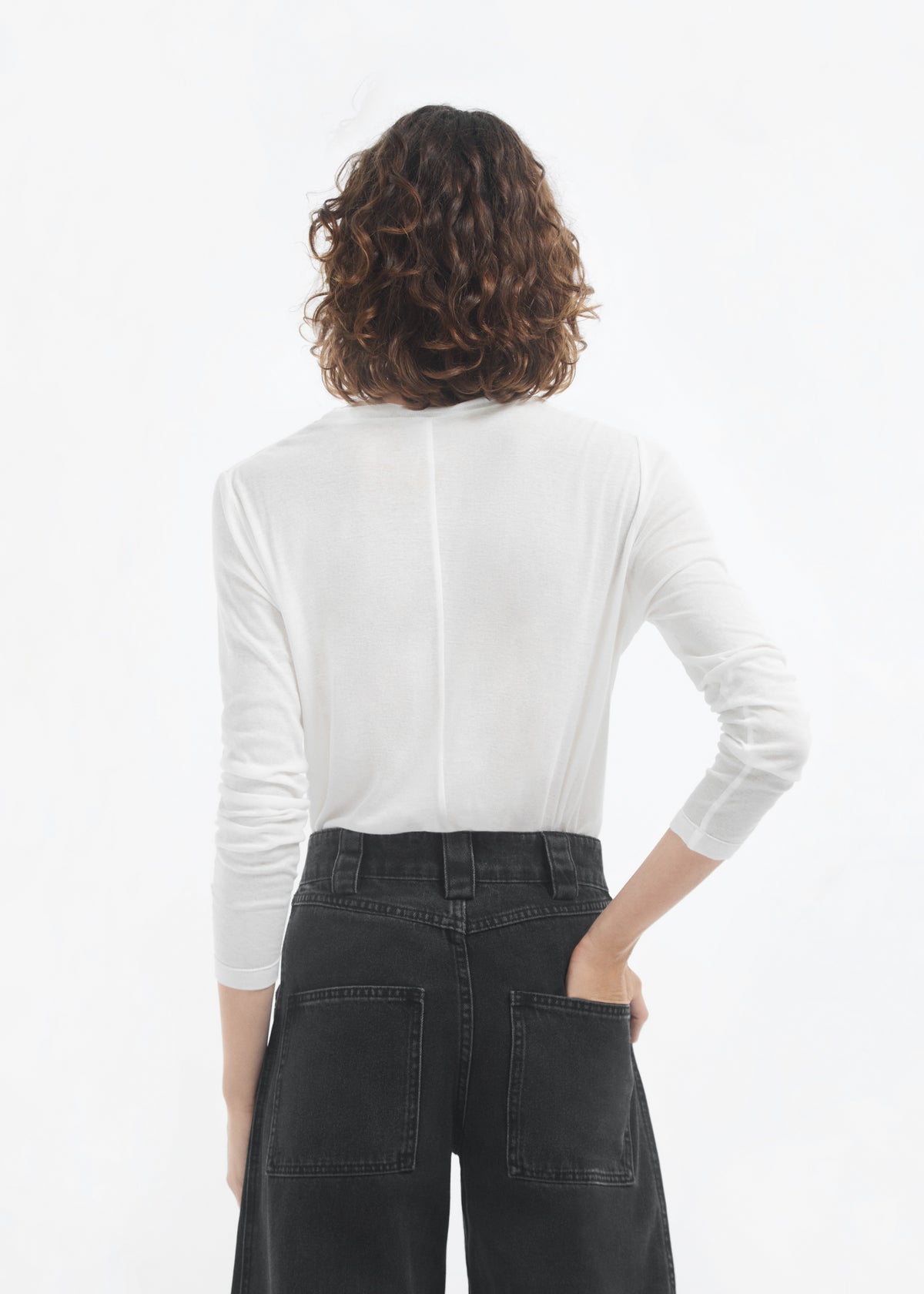 Crewneck Long Sleeve in Cotton Jersey - Ivory, image 3 of 5
