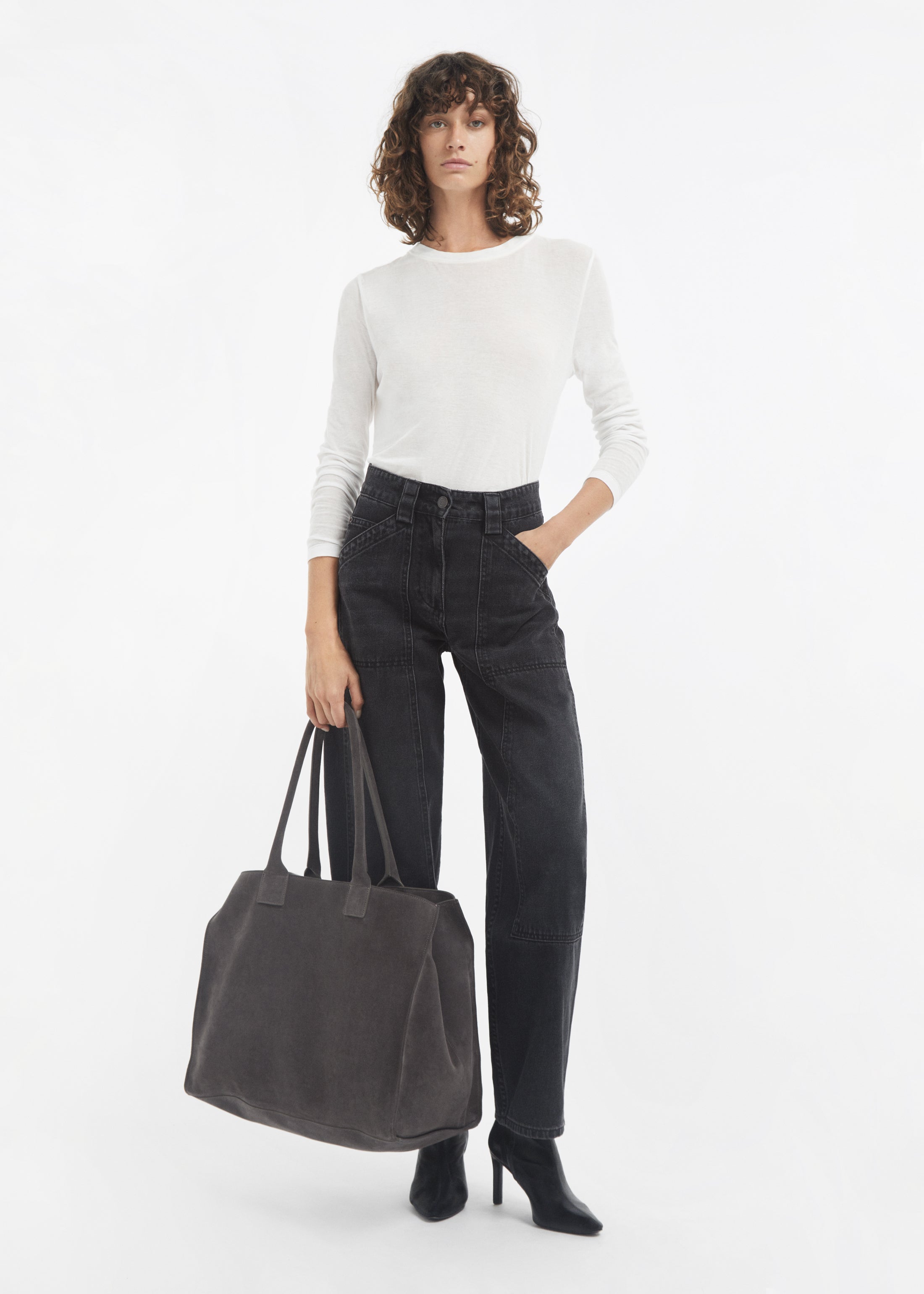 Large Tote Bag in Suede - Grey