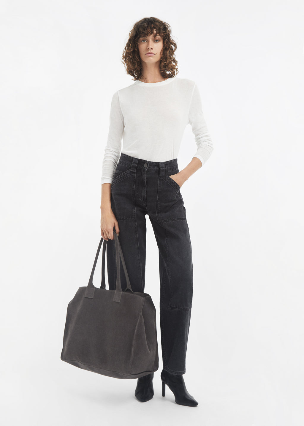 Large Tote Bag in Suede - Grey - CO