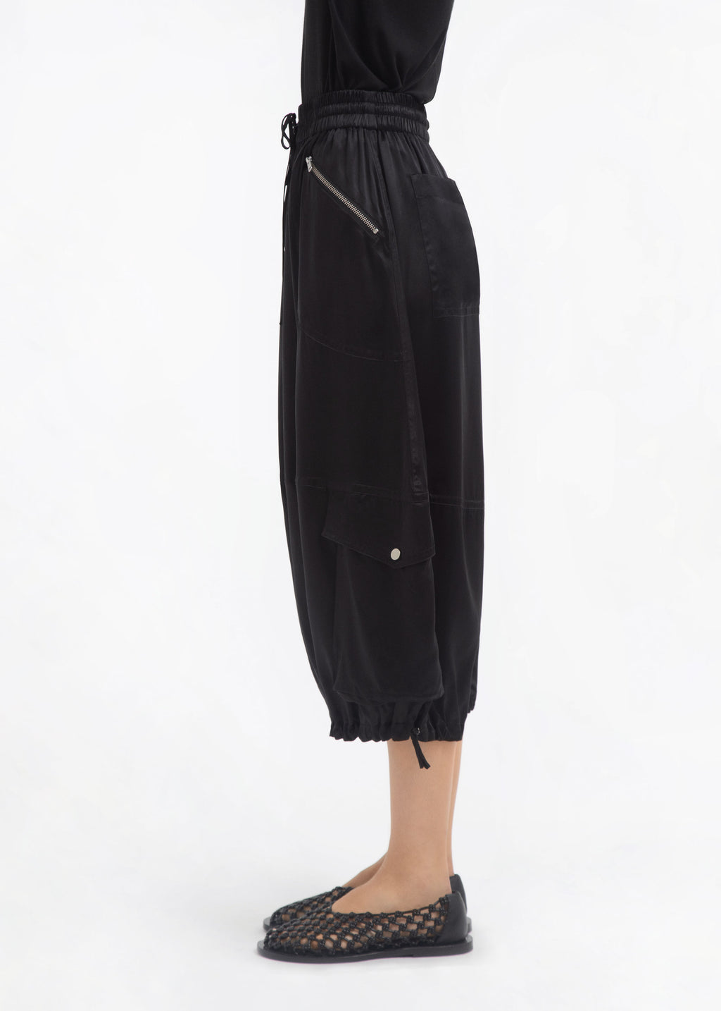 Braies Pant in Silk Charmeuse - Black - CO