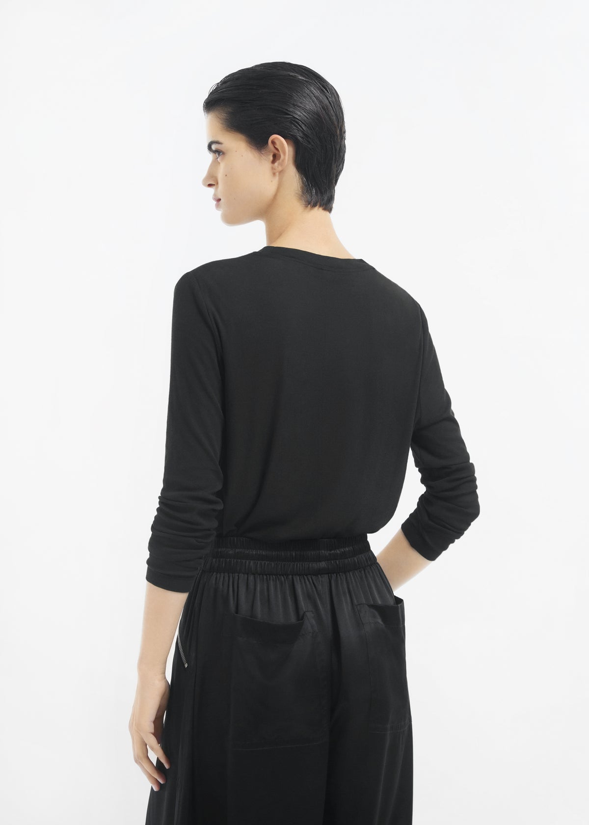 Crewneck Long Sleeve in Cotton Jersey - Black, image 2 of 4