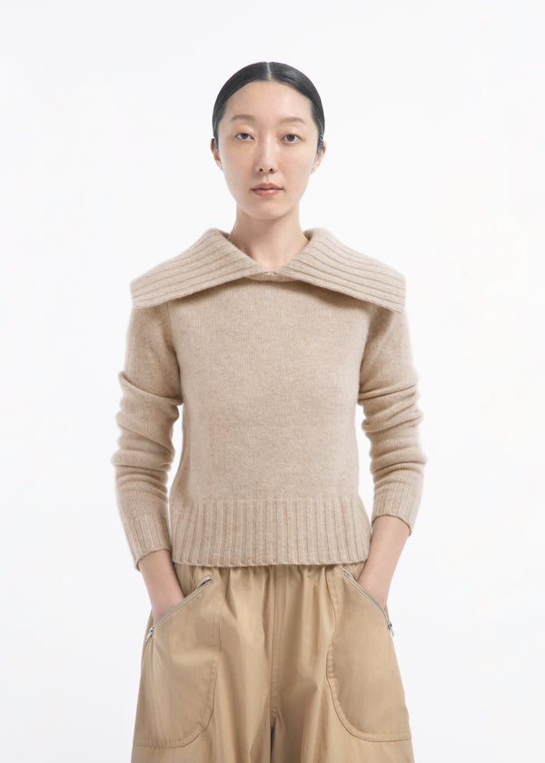 Ribbed Collared Sweater in Cashmere - Beige Melange - CO