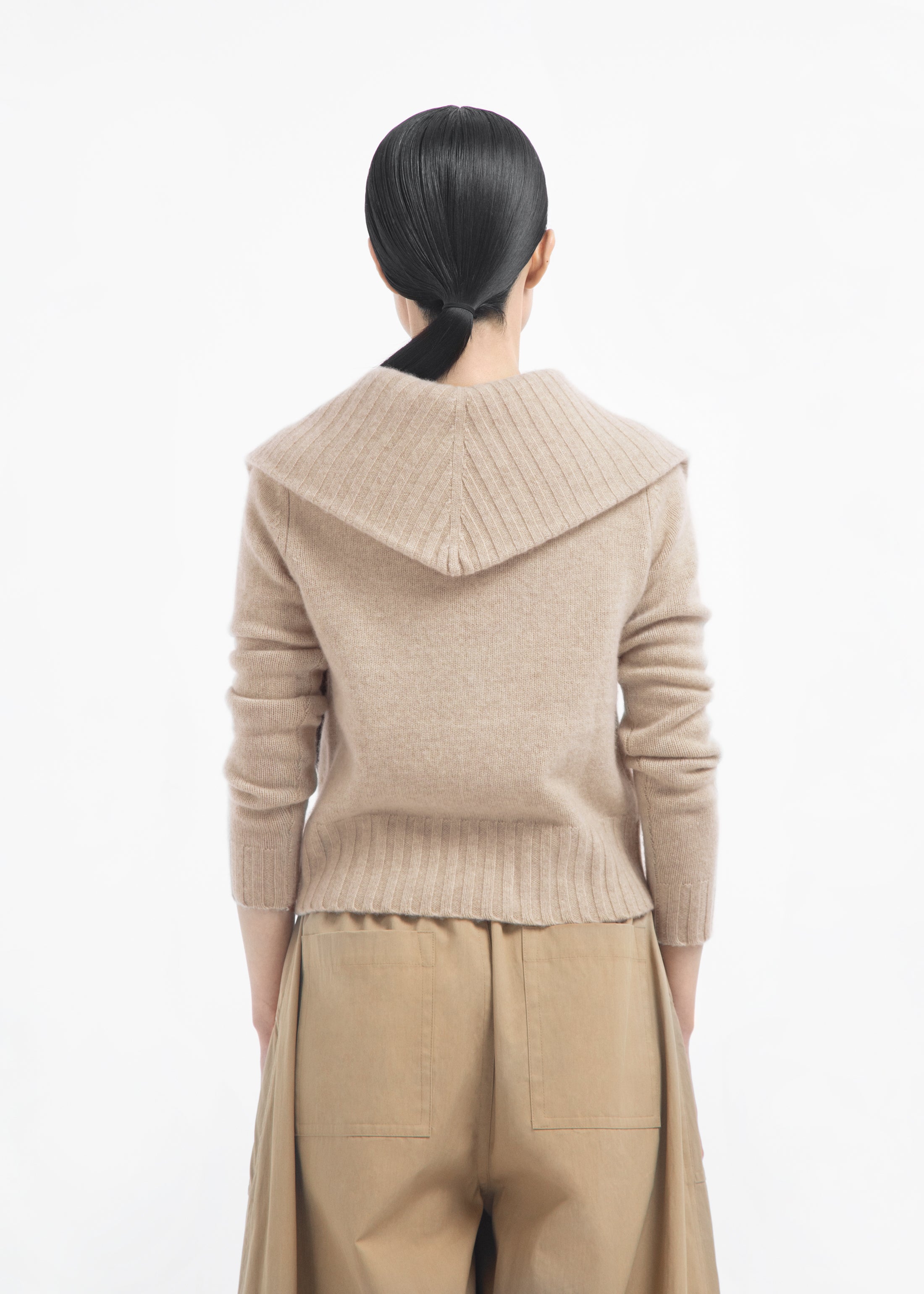 Ribbed Collared Sweater in Cashmere - Beige Melange