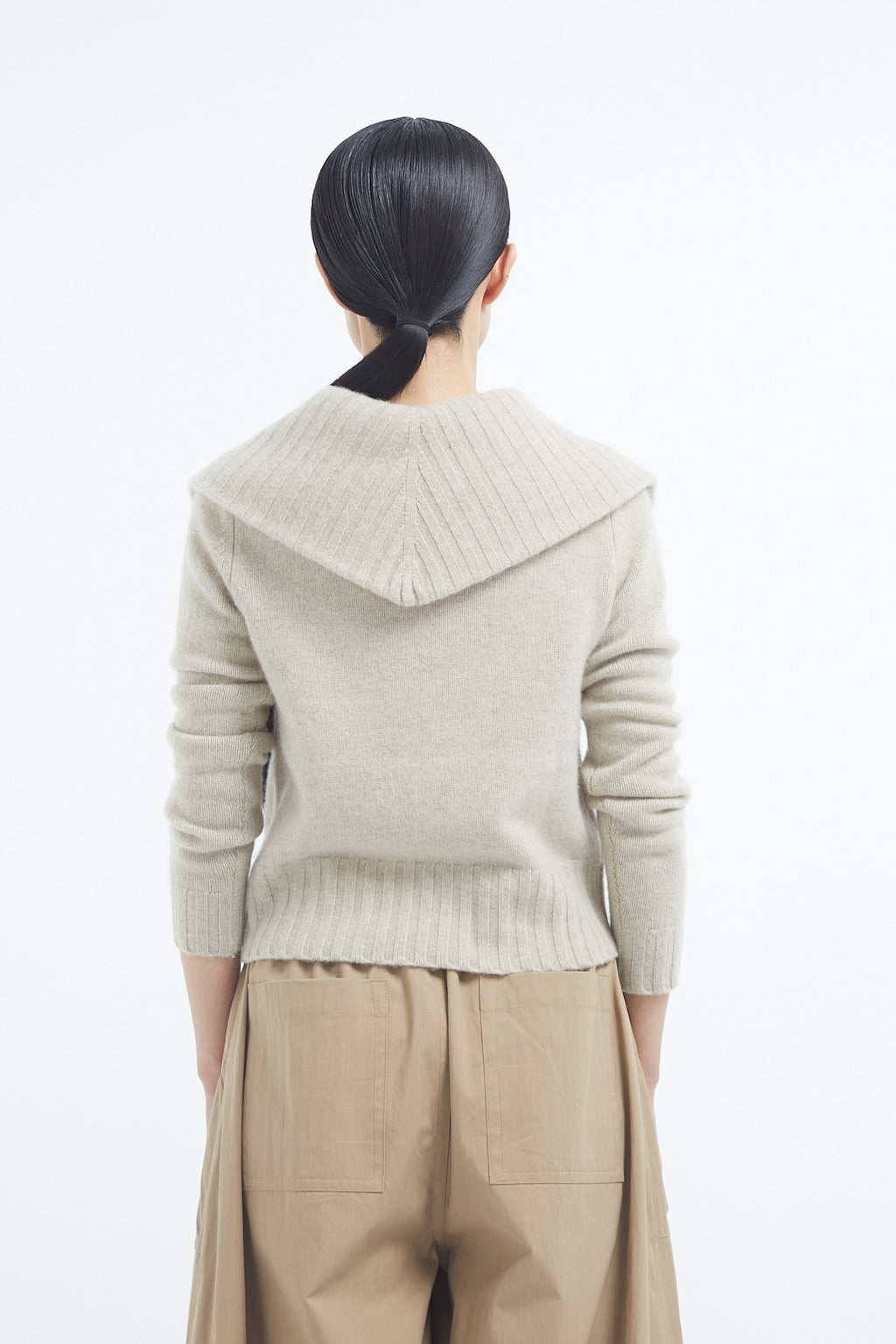 Ribbed Collared Sweater in Cashmere - Beige Melange - CO