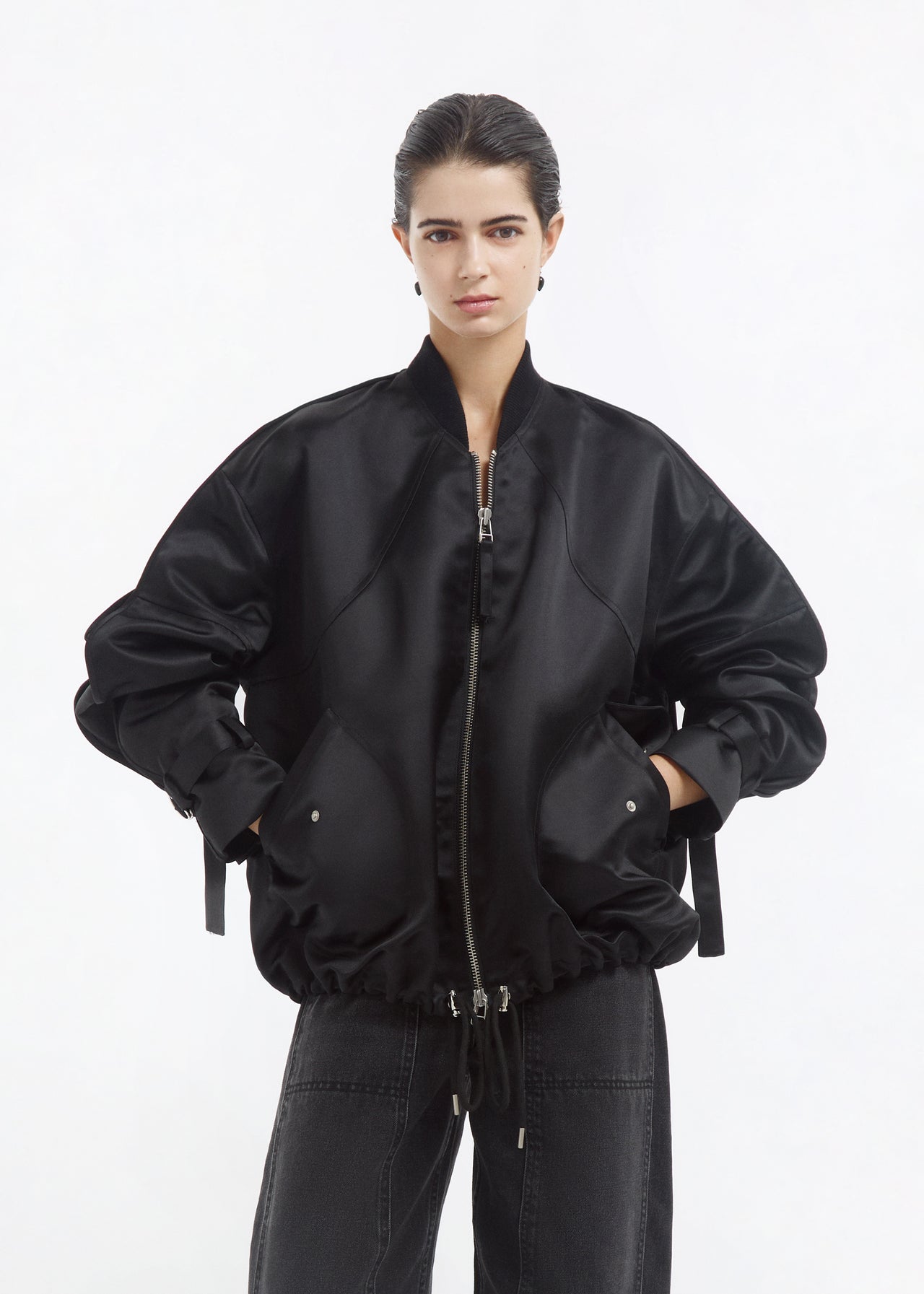 Sports Bomber in Duchess Satin - Black - CO
