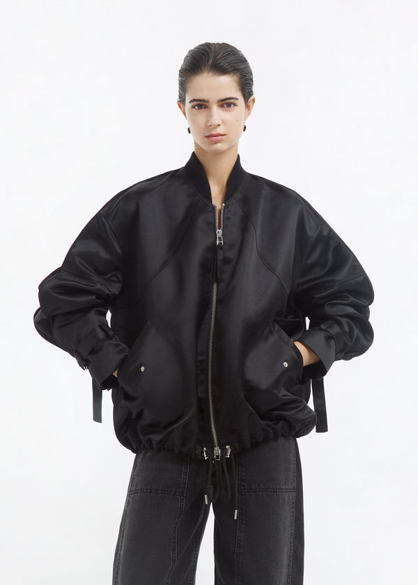 Sports Bomber in Duchess Satin - Black - CO