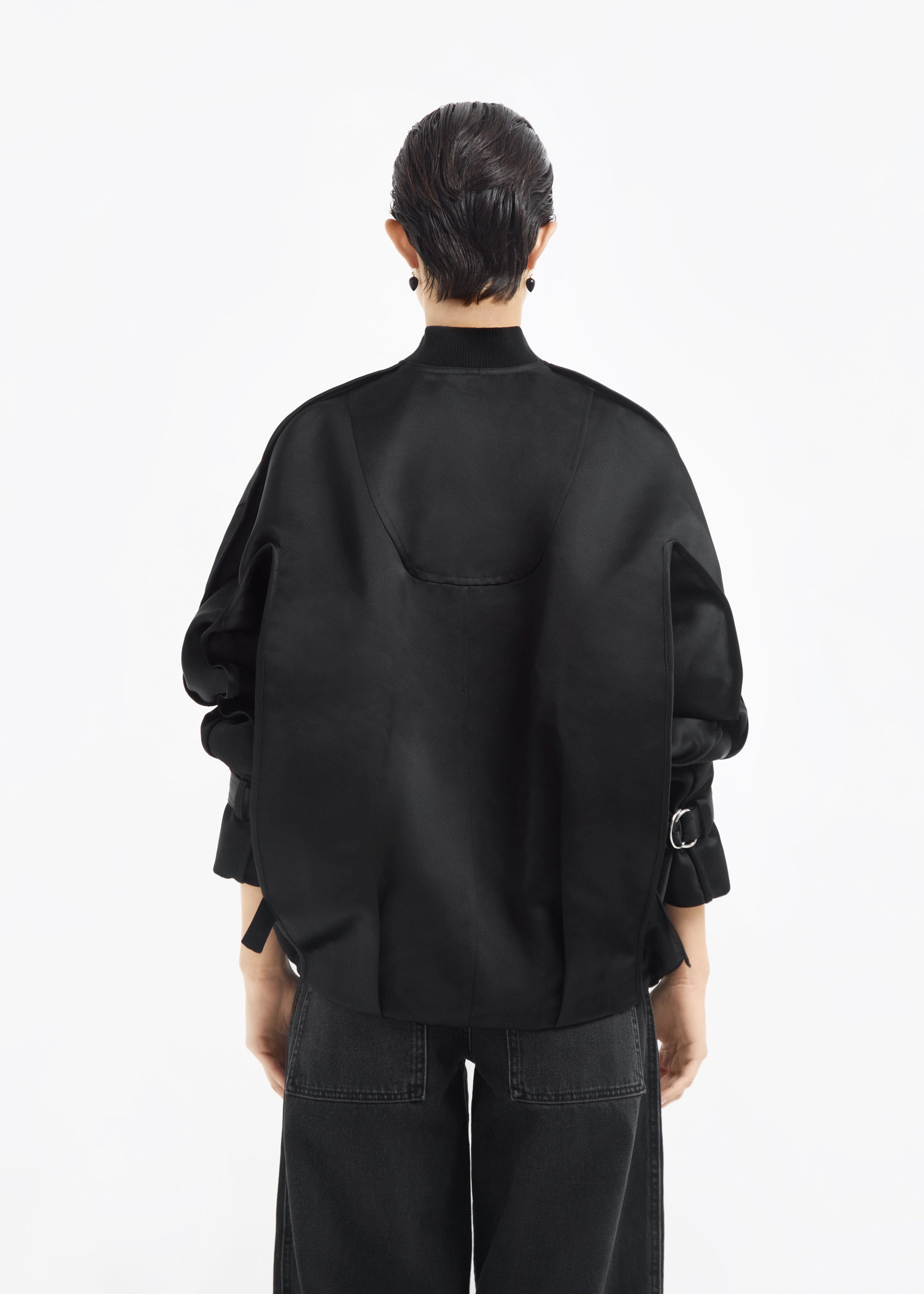 Sports Bomber in Duchess Satin - Black