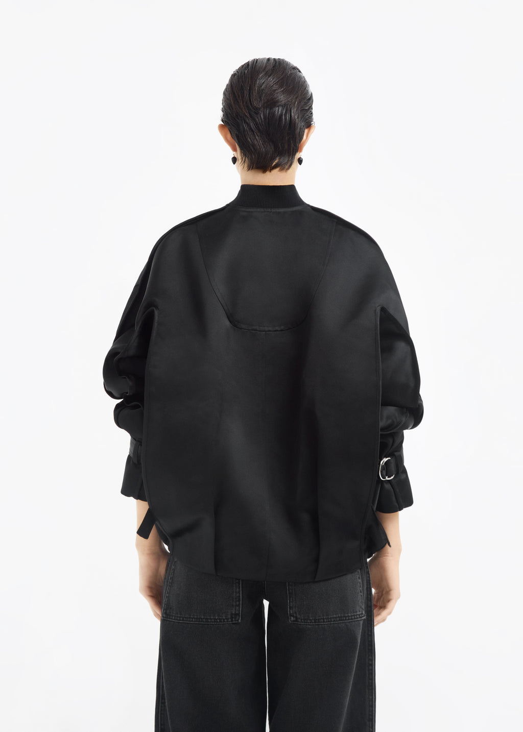 Sports Bomber in Duchess Satin - Black - CO