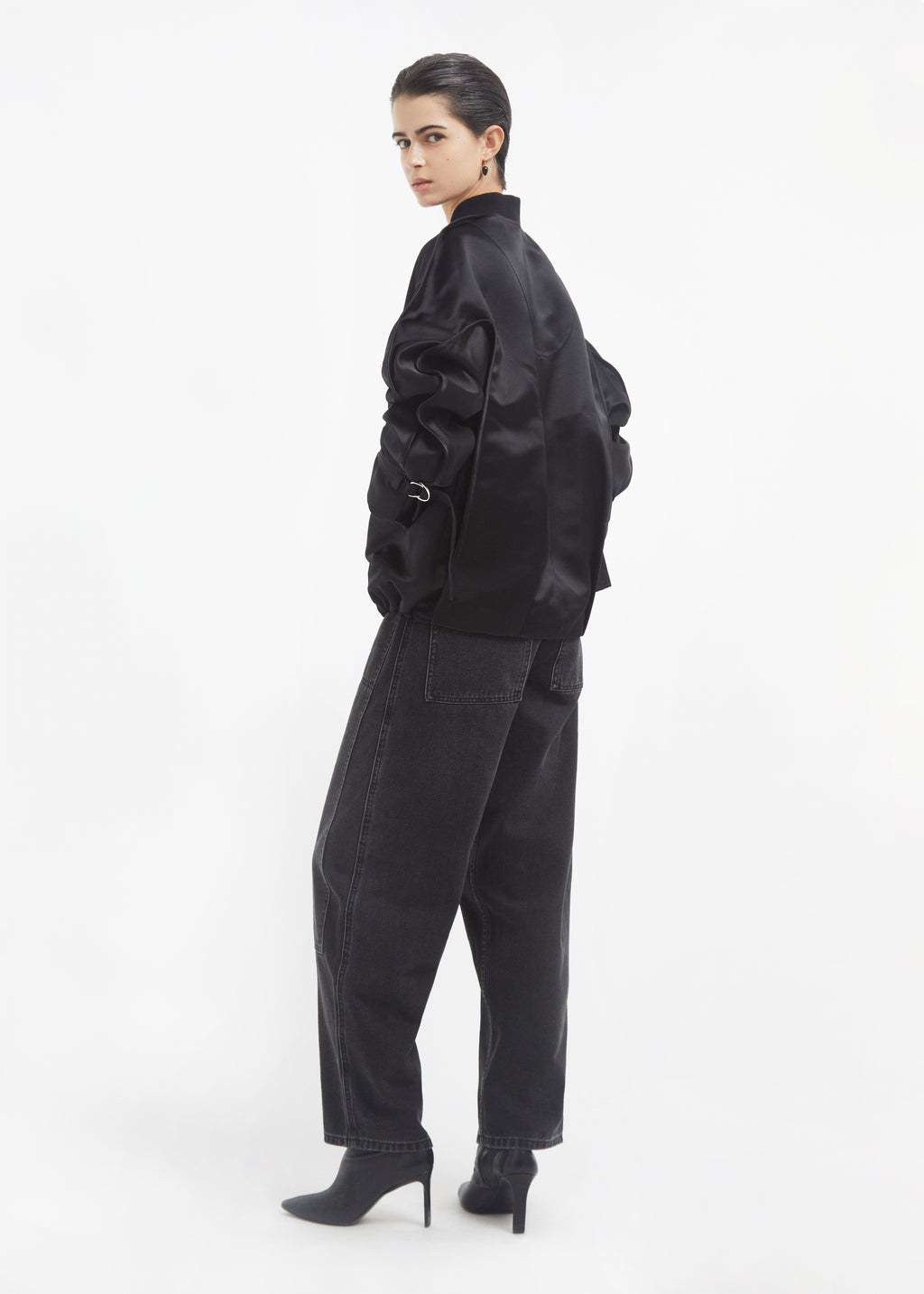 Sports Bomber in Duchess Satin - Black - CO