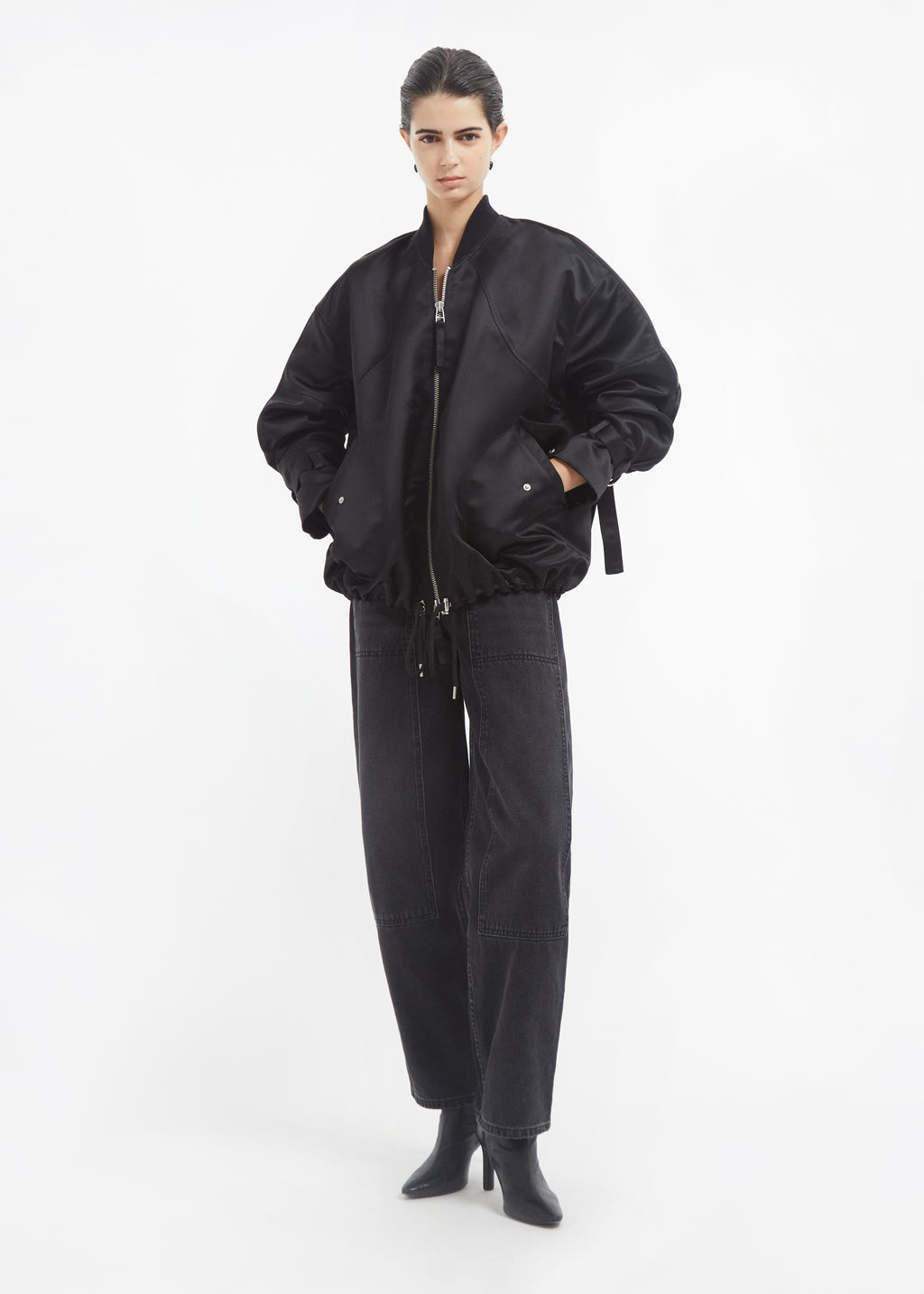 Sports Bomber in Duchess Satin - Black - CO