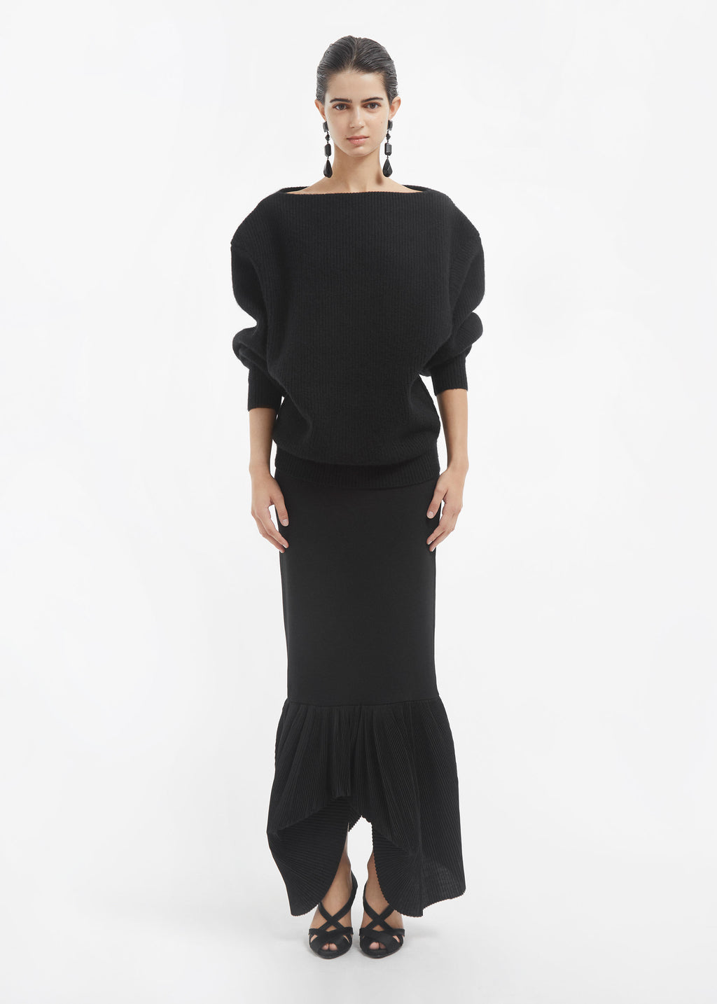 Oversized Boatneck Sweater in Wool Cashmere - Black - CO