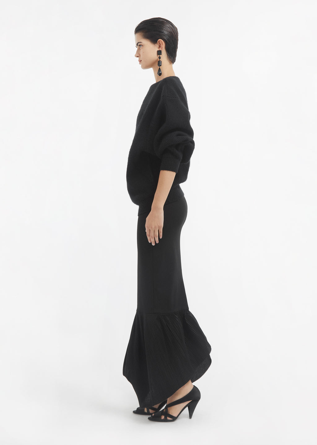 Oversized Boatneck Sweater in Wool Cashmere - Black - CO