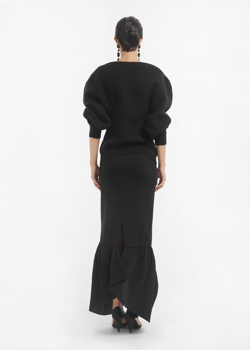 Oversized Boatneck Sweater in Wool Cashmere - Black - CO