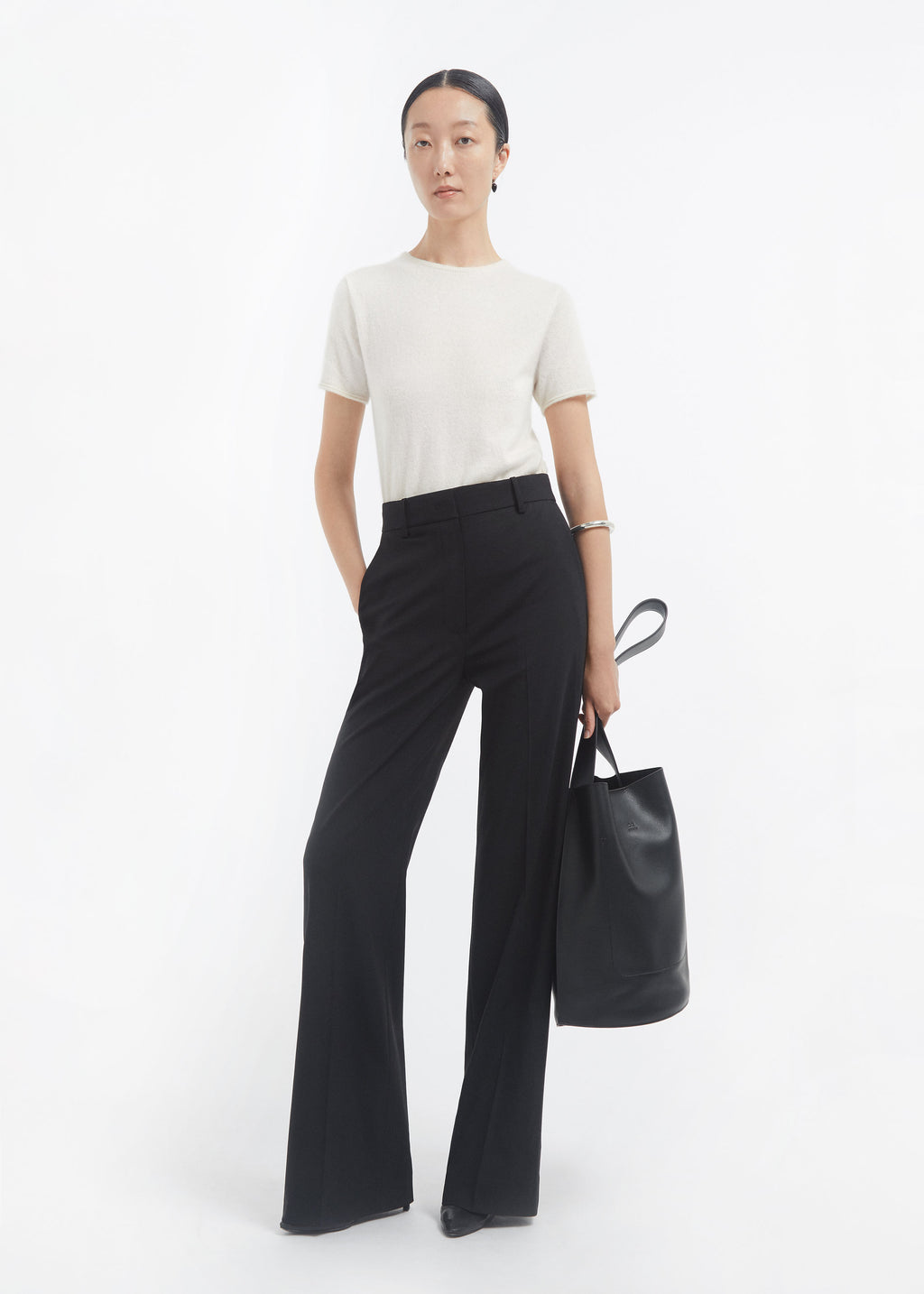 Short Sleeve T-Shirt in Silk Cashmere - Ivory - CO