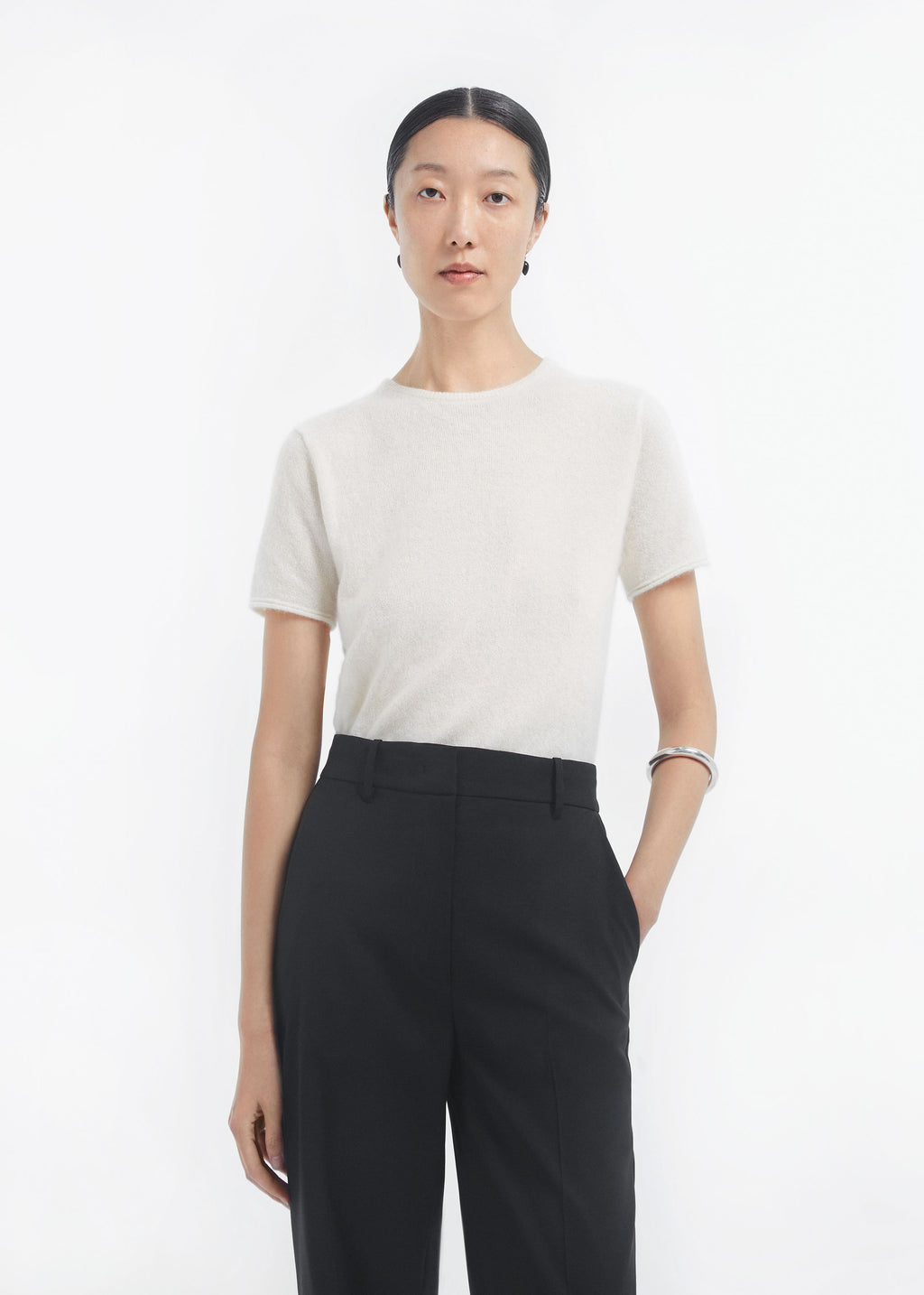 Short Sleeve T-Shirt in Silk Cashmere - Ivory - CO